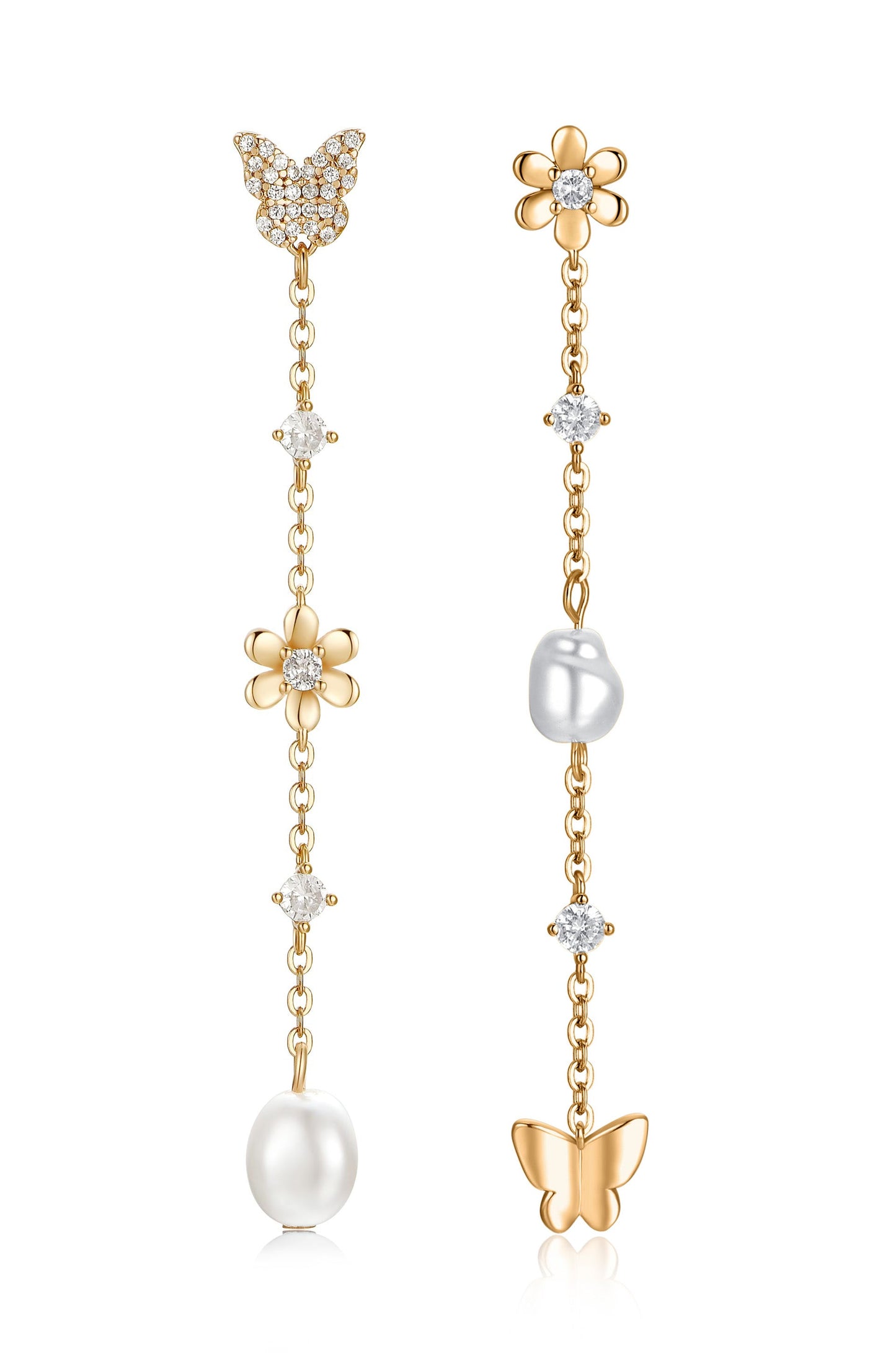 Daisy and Butterfly Pearl Dangle Earrings - Premium Earrings from Ettika - Just $19.99! Shop now at Tooksie