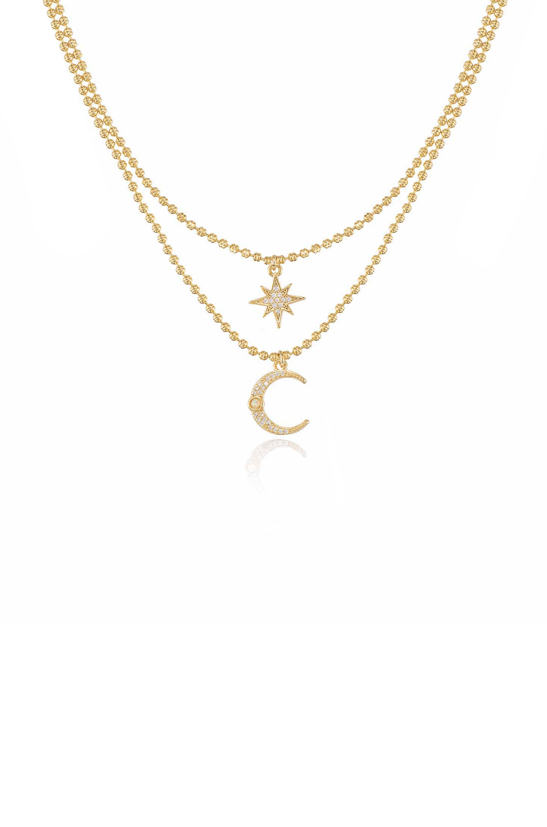 Celestial Moon and Star Layered Necklace - Premium Necklaces from Ettika - Just $65! Shop now at Tooksie