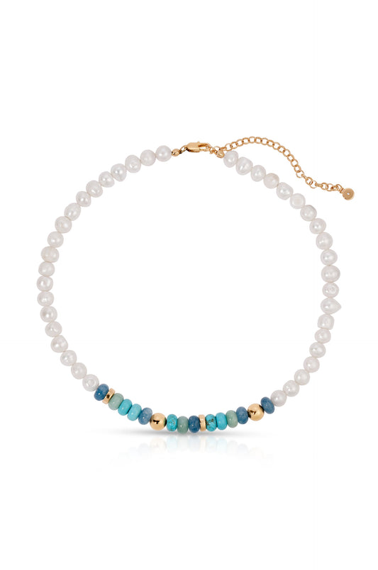 Beach Day Pearl and Blue Gemstone Necklace - Premium Necklaces from Ettika - Just $120! Shop now at Tooksie