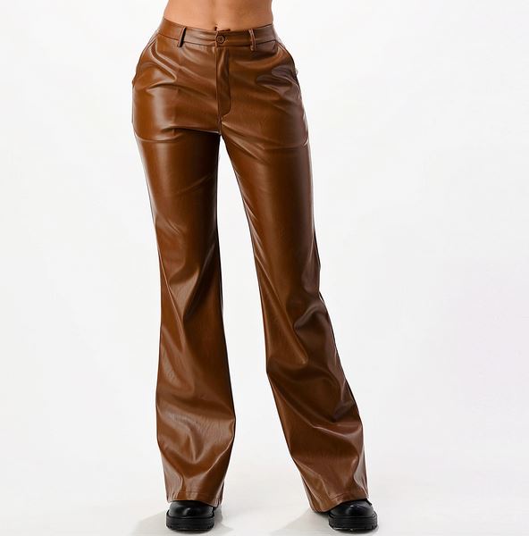 Brown Faux Leather Wide Leg Trousers - Premium variable from Tooksie - Just $42.99! Shop now at Tooksie