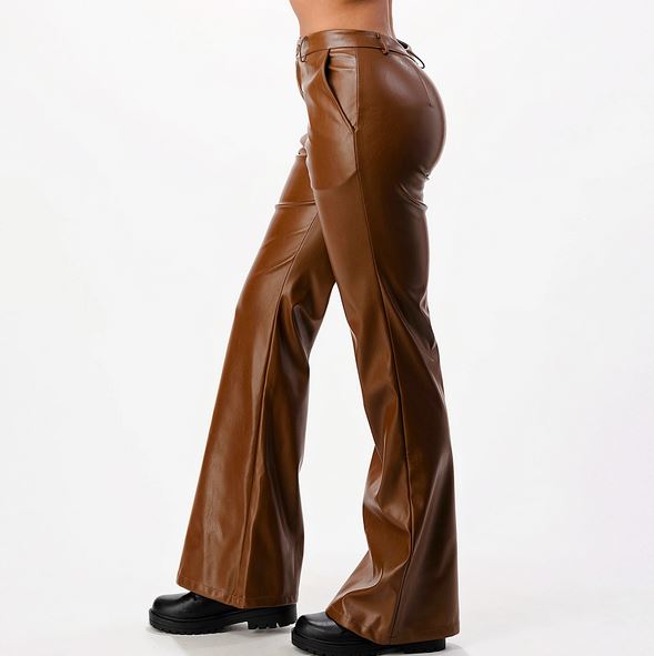 Brown Faux Leather Wide Leg Trousers - Premium variable from Tooksie - Just $42.99! Shop now at Tooksie