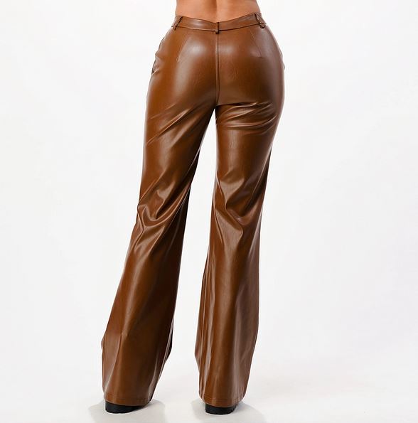 Brown Faux Leather Wide Leg Trousers - Premium variable from Tooksie - Just $42.99! Shop now at Tooksie