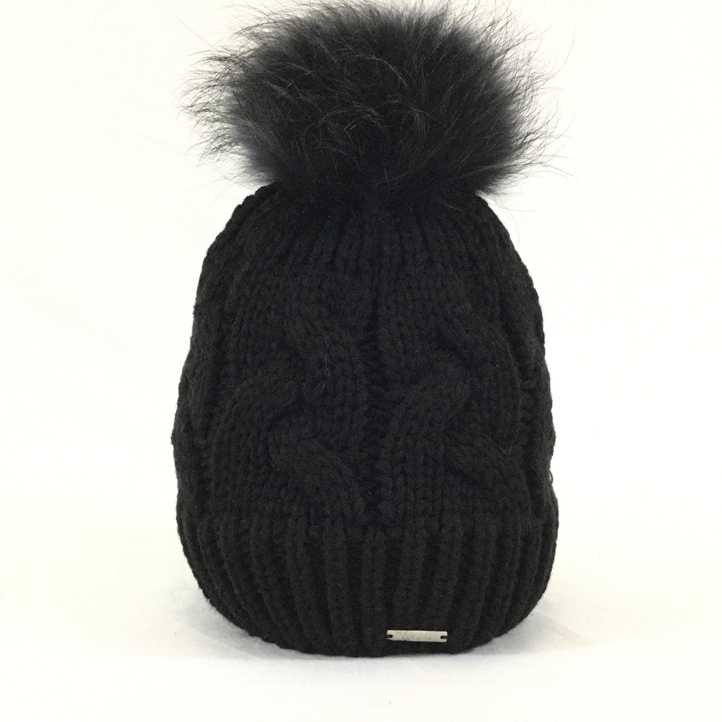 Black Cable Pom Pom Beanie - Premium simple from Tooksie - Just $19.99! Shop now at Tooksie