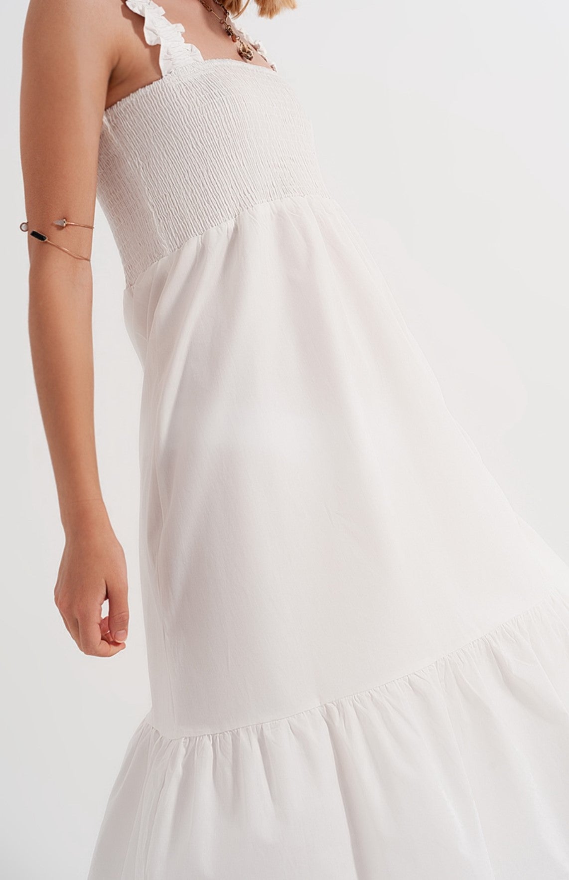 White Smocked Bodice Dress - Premium variable from Tooksie - Just $42.99! Shop now at Tooksie