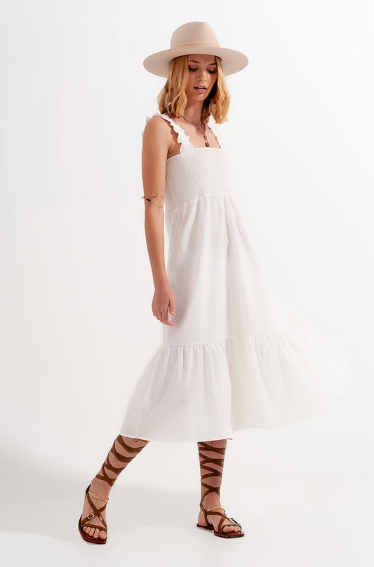 White Smocked Bodice Dress - Premium variable from Tooksie - Just $42.99! Shop now at Tooksie