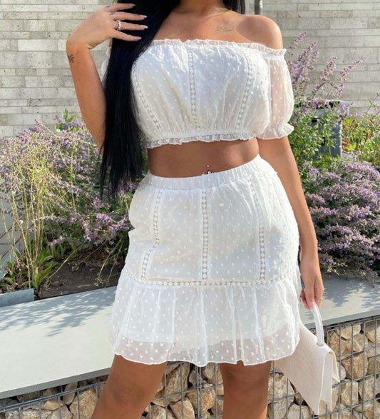 White Bardot Crop Top & Skirt Set - Premium variable from Tooksie - Just $34.99! Shop now at Tooksie