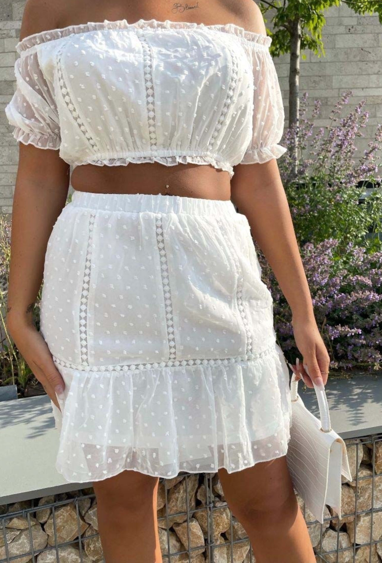 White Bardot Crop Top & Skirt Set - Premium variable from Tooksie - Just $34.99! Shop now at Tooksie