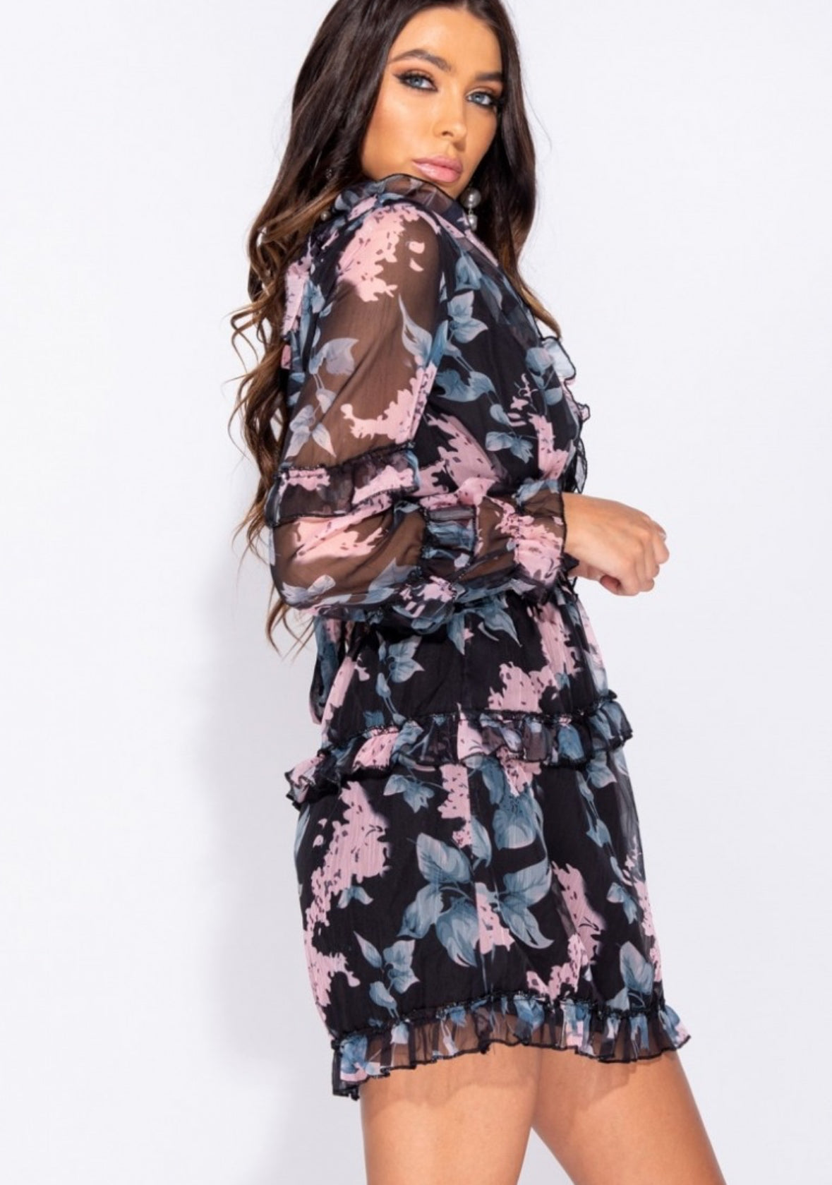 Black Floral Ruffle Trim Dress - Premium variable from Tooksie - Just $24.99! Shop now at Tooksie