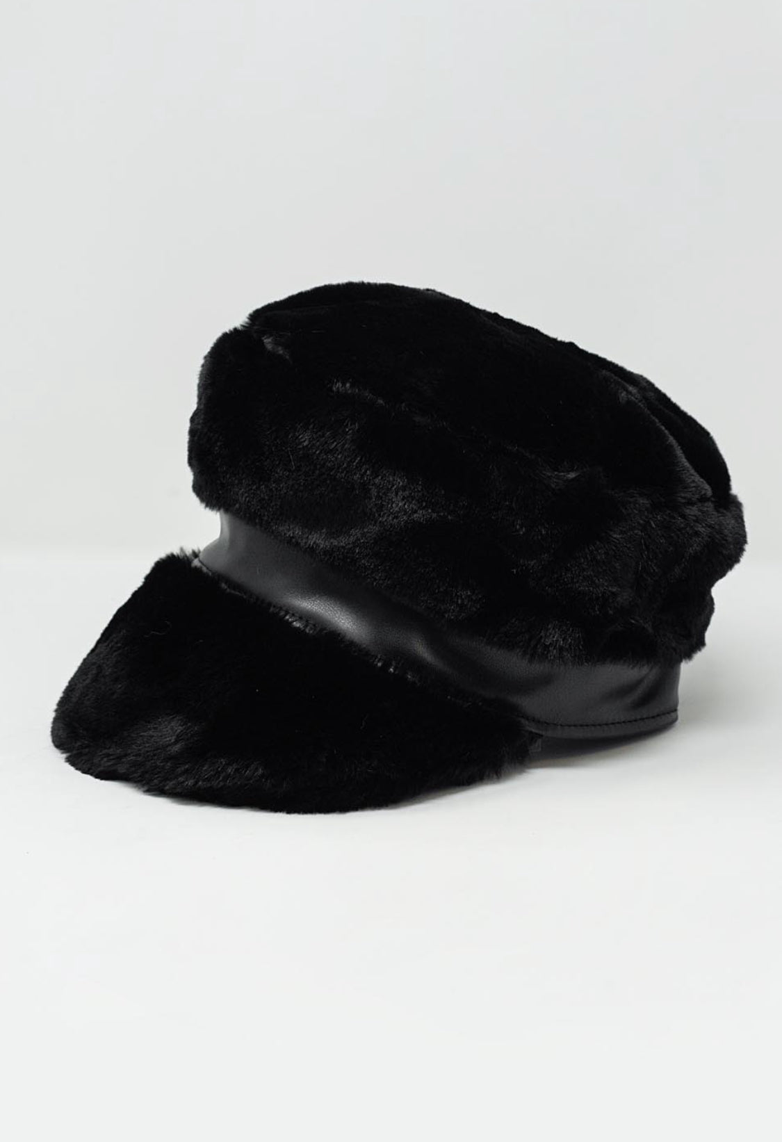 Black Faux Fur Baker Boy Hat - Premium simple from Tooksie - Just $41.99! Shop now at Tooksie