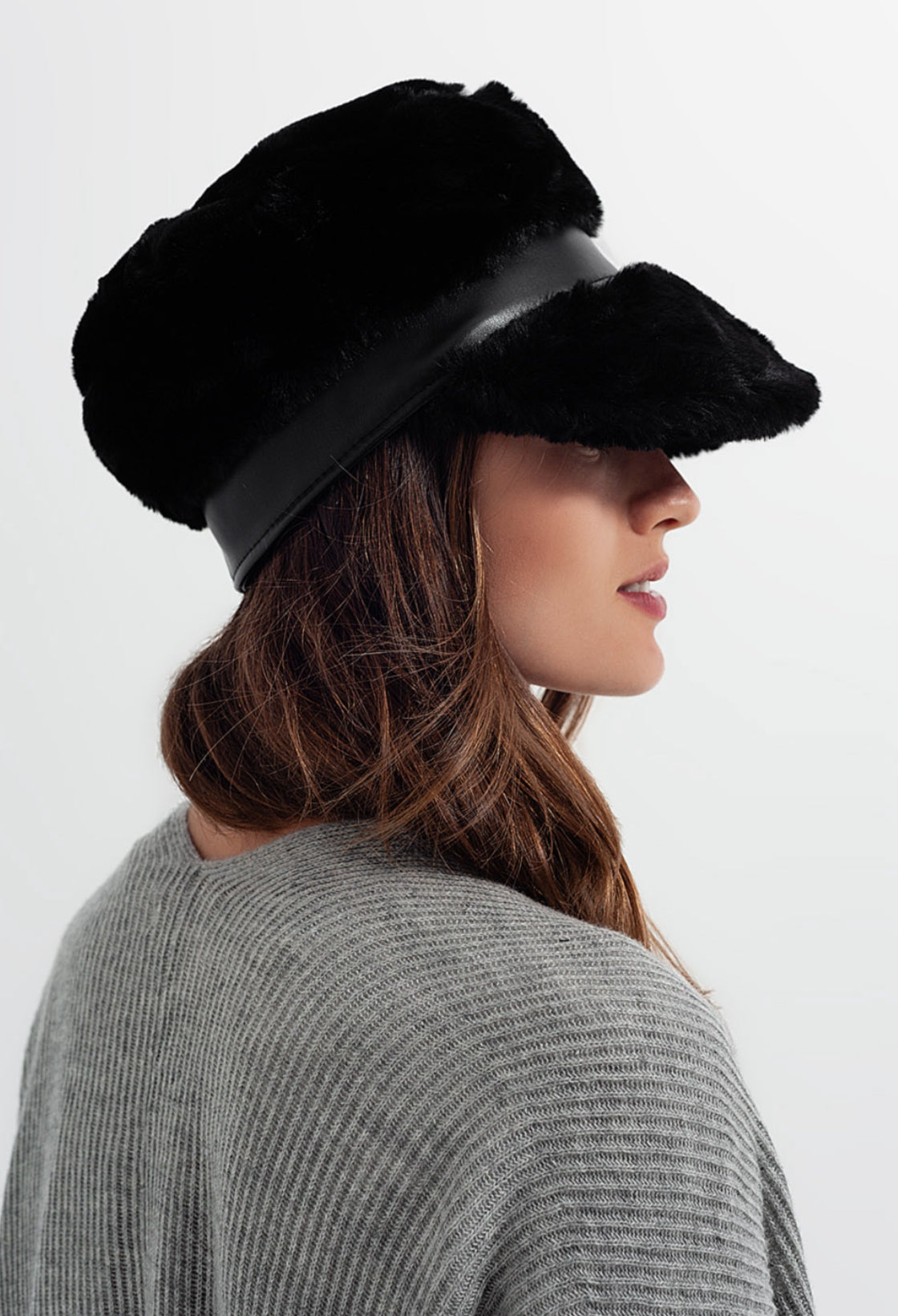 Black Faux Fur Baker Boy Hat - Premium simple from Tooksie - Just $41.99! Shop now at Tooksie