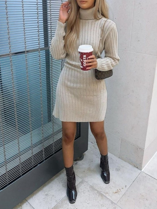 Beige Rib Knit Sweater Dress - Premium variable from Tooksie - Just $29.99! Shop now at Tooksie