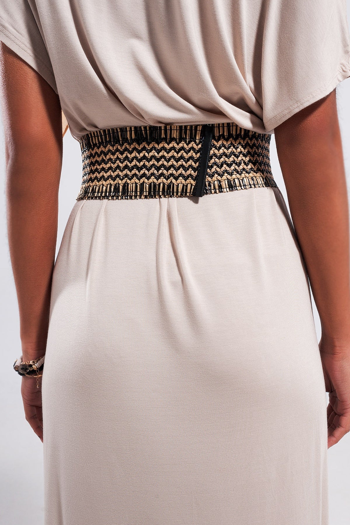 Beige Midi Dress - Premium simple from Tooksie - Just $46.99! Shop now at Tooksie