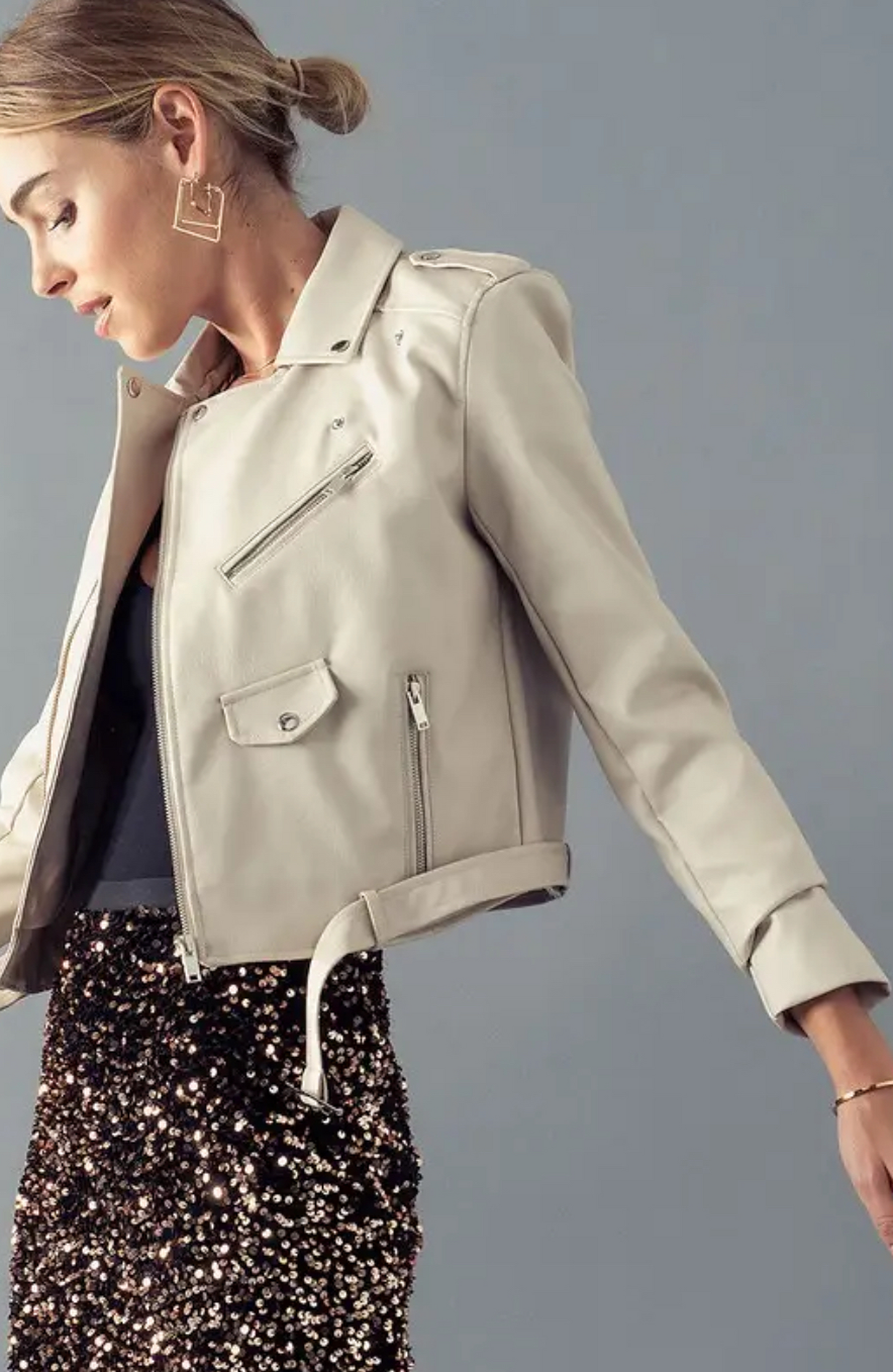 Cream Faux Leather Moto Jacket - Premium variable from Tooksie - Just $49.99! Shop now at Tooksie