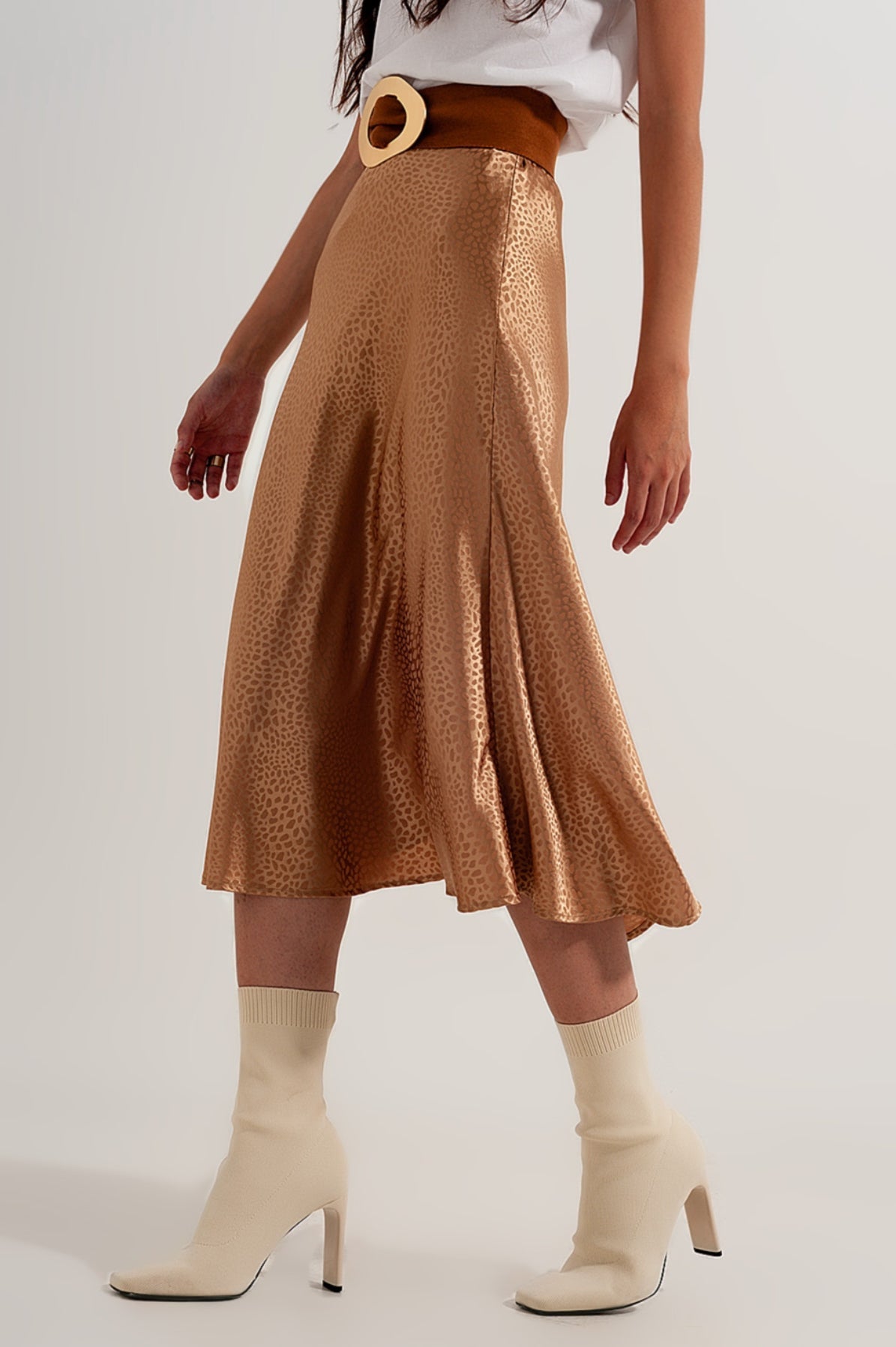 Gold Satin Midi Slip Skirt - Premium variable from Tooksie - Just $48.99! Shop now at Tooksie