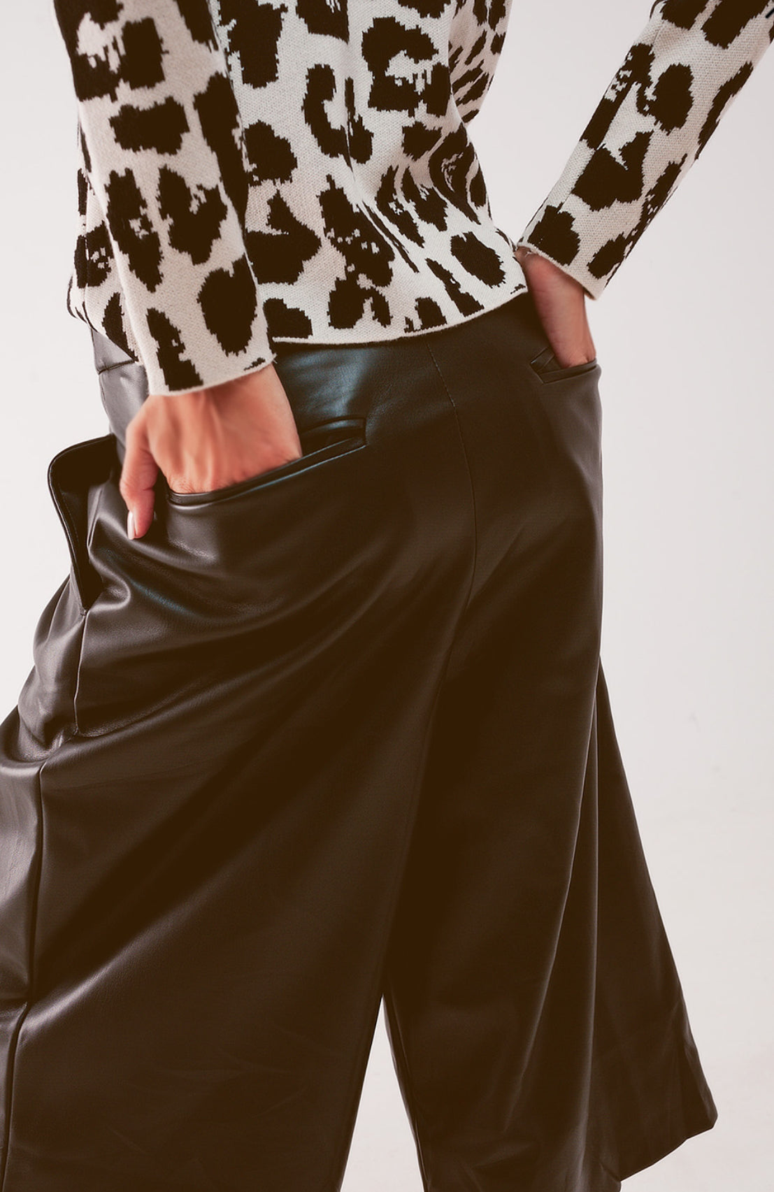 Black Faux Leather Wide Leg Culottes - Premium variable from Tooksie - Just $54.99! Shop now at Tooksie