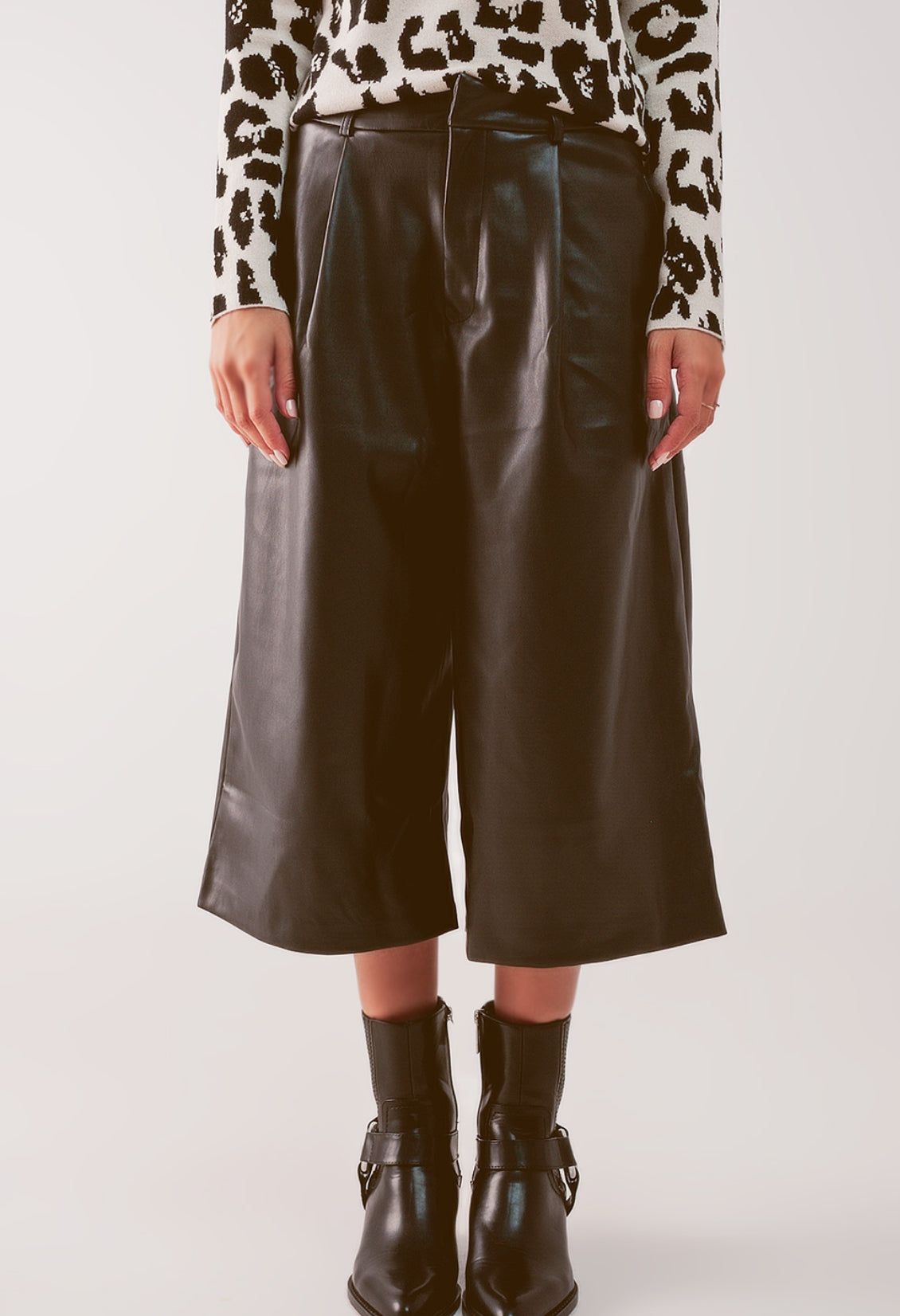 Black Faux Leather Wide Leg Culottes - Premium variable from Tooksie - Just $54.99! Shop now at Tooksie