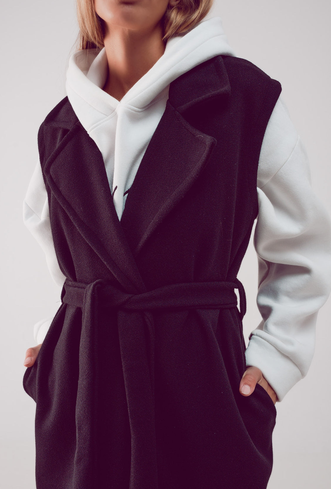 Black Longline Belted Vest - Premium variable from Tooksie - Just $47.99! Shop now at Tooksie