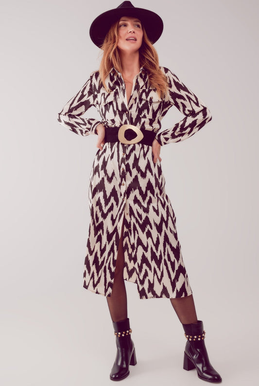 Allover Zigzag Print Shirt Dress - Premium variable from Tooksie - Just $47.99! Shop now at Tooksie