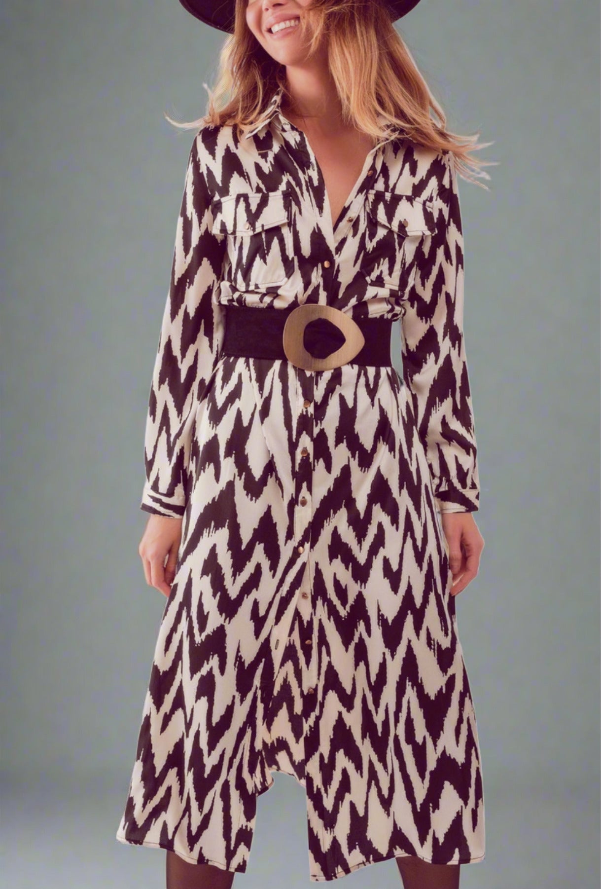 Allover Zigzag Print Shirt Dress - Premium variable from Tooksie - Just $47.99! Shop now at Tooksie