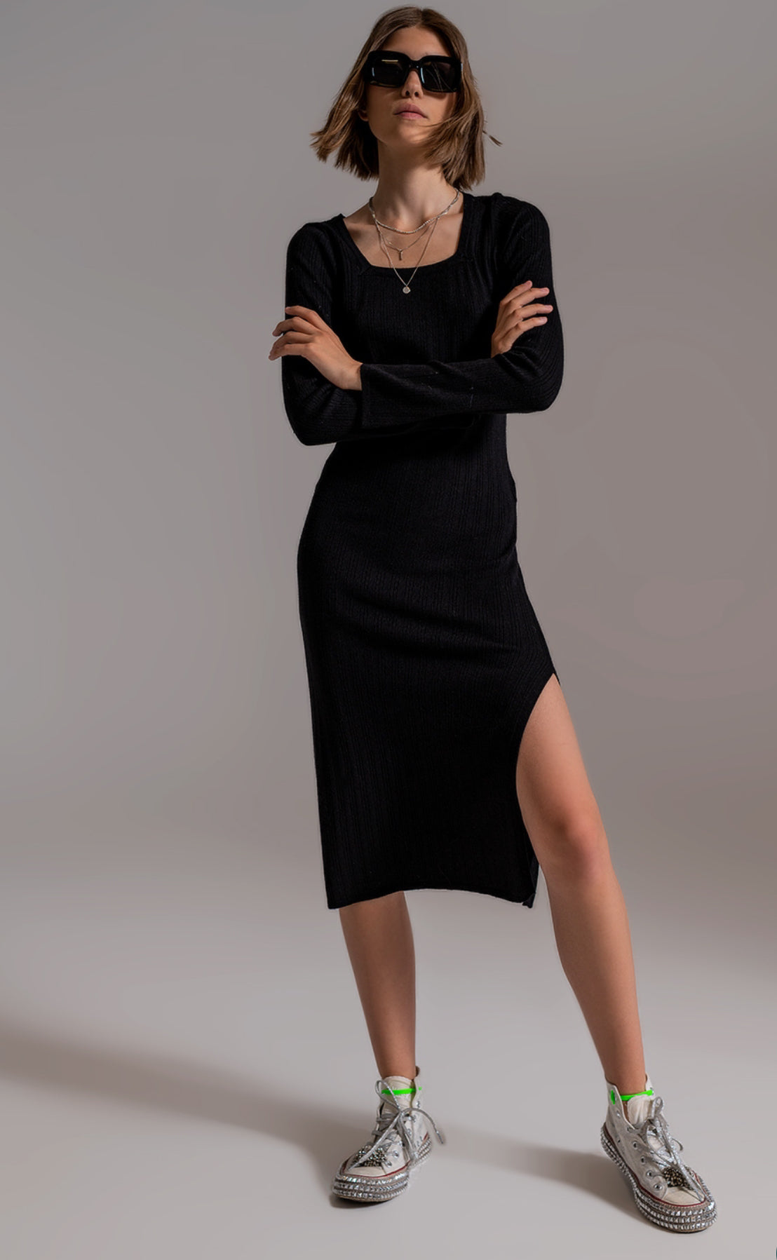 Black Midi Knit Dress - Premium variable from Tooksie - Just $48.99! Shop now at Tooksie