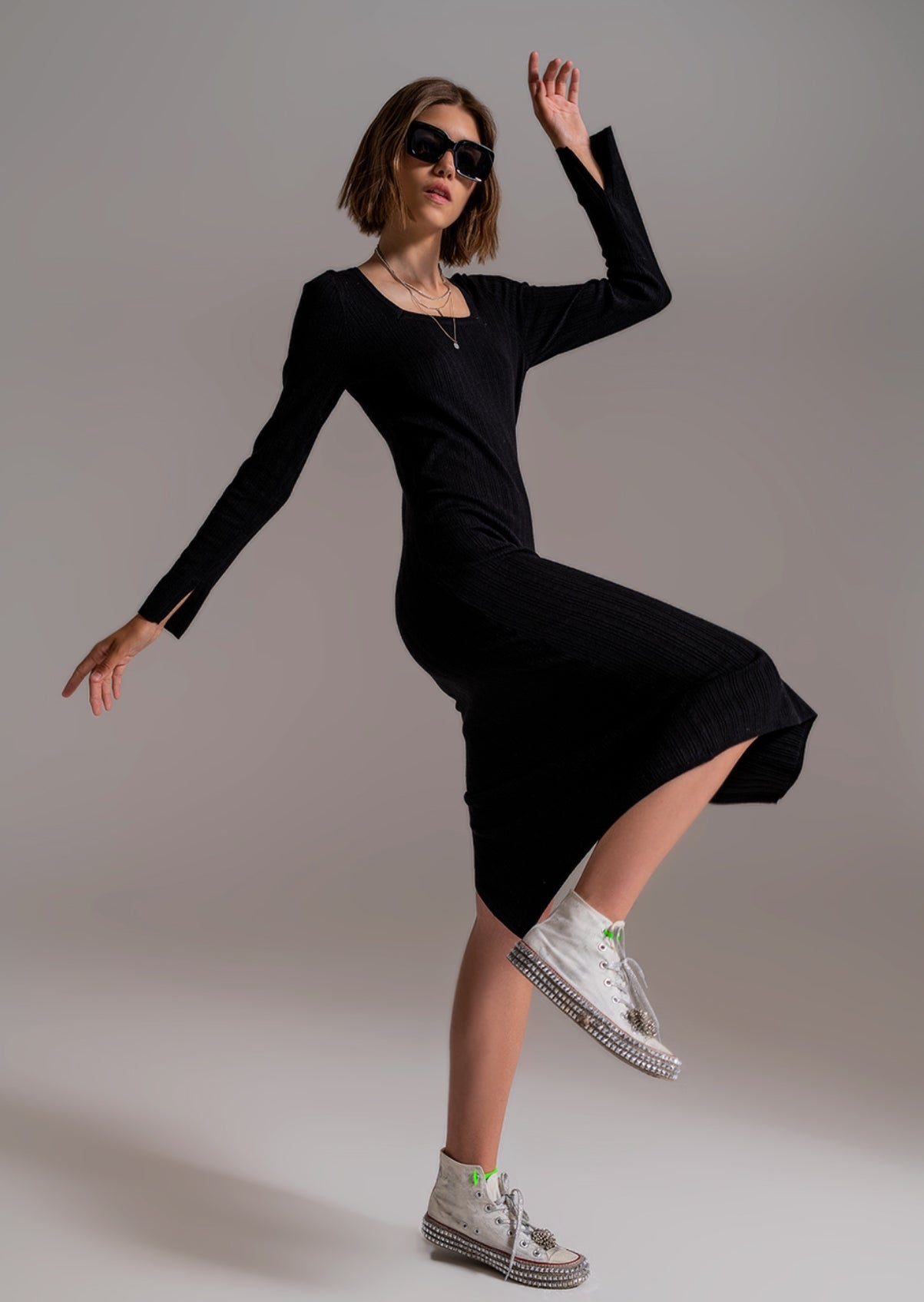 Black Midi Knit Dress - Premium variable from Tooksie - Just $48.99! Shop now at Tooksie