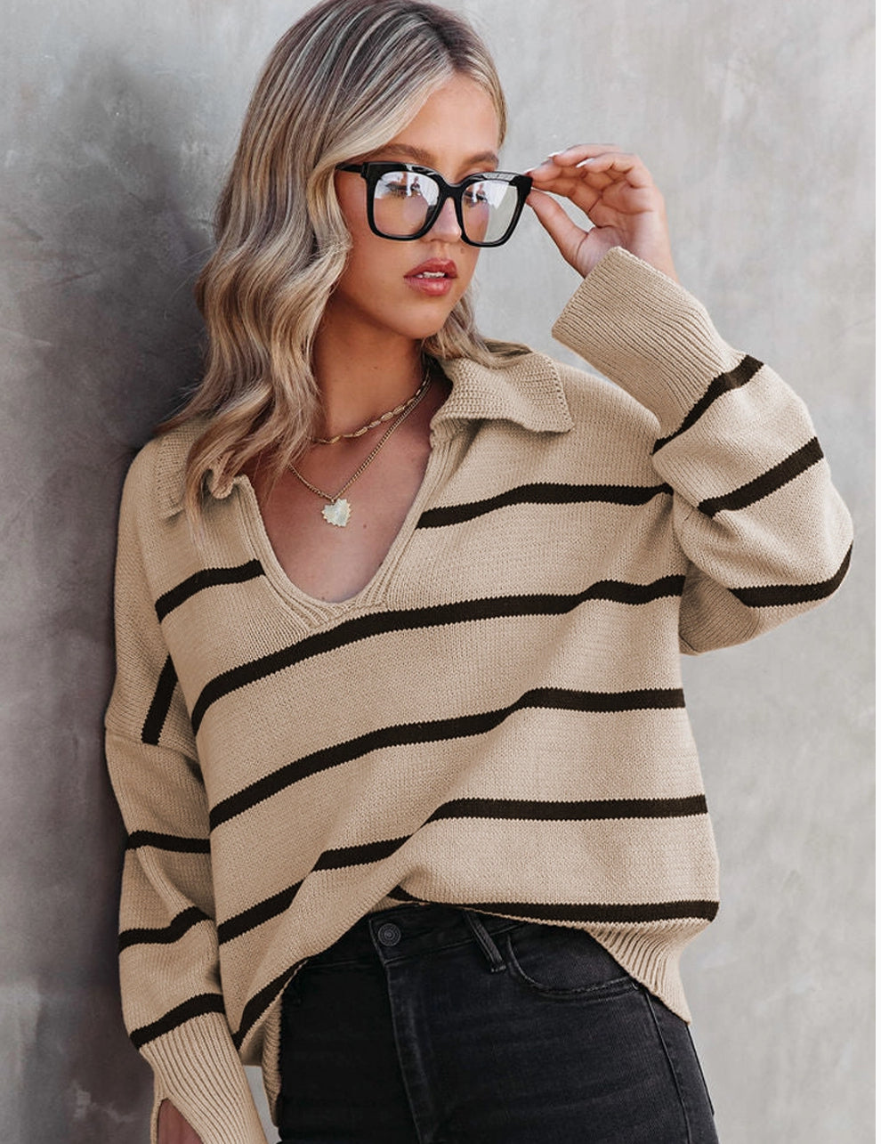 Polo Collar Striped Sweater - Premium variable from Tooksie - Just $39.99! Shop now at Tooksie