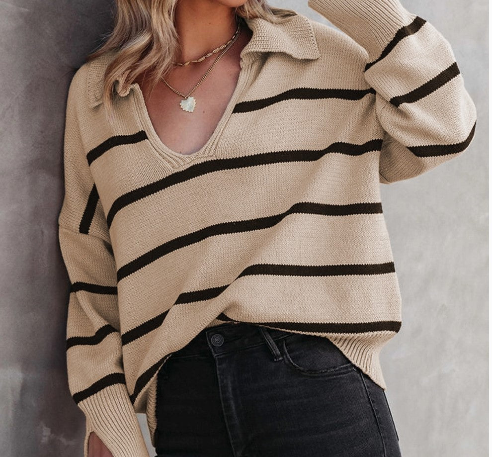 Polo Collar Striped Sweater - Premium variable from Tooksie - Just $39.99! Shop now at Tooksie