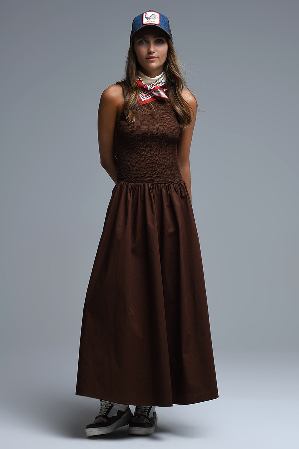 Brown Smocked Poplin Maxi Dress - Premium variable from Tooksie - Just $102! Shop now at Tooksie