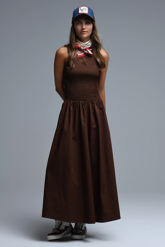 Brown Smocked Poplin Maxi Dress - Premium variable from Tooksie - Just $102! Shop now at Tooksie