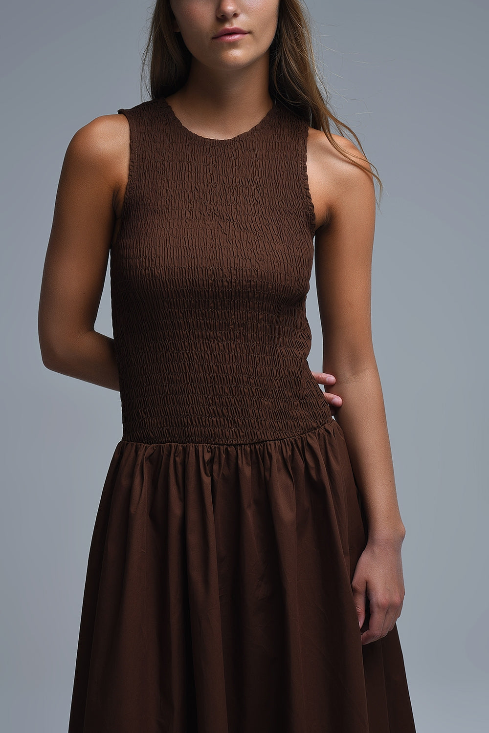 Brown Smocked Poplin Maxi Dress - Premium variable from Tooksie - Just $102! Shop now at Tooksie