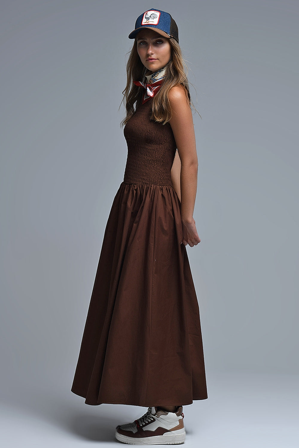 Brown Smocked Poplin Maxi Dress - Premium variable from Tooksie - Just $102! Shop now at Tooksie