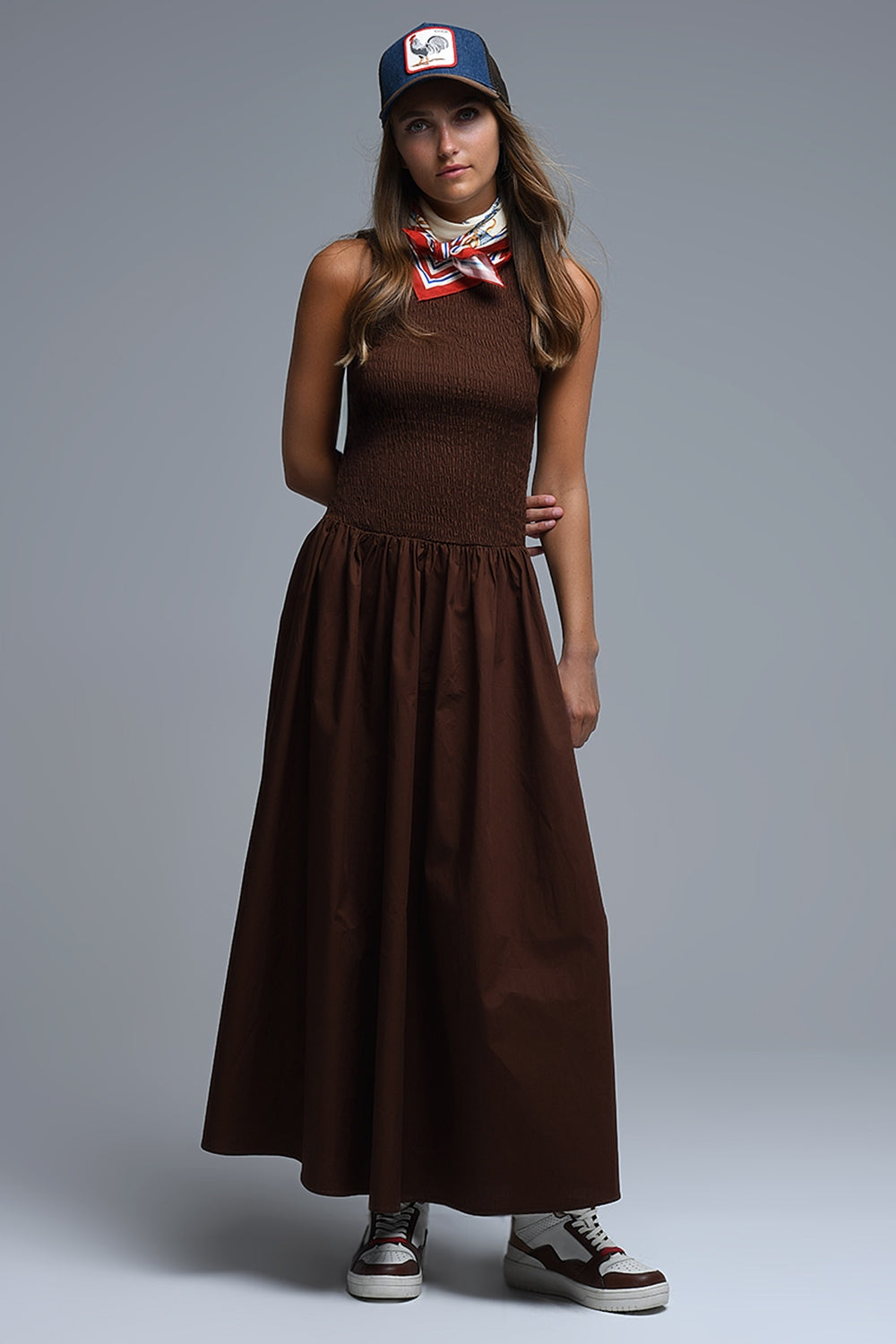 Brown Smocked Poplin Maxi Dress - Premium variable from Tooksie - Just $102! Shop now at Tooksie