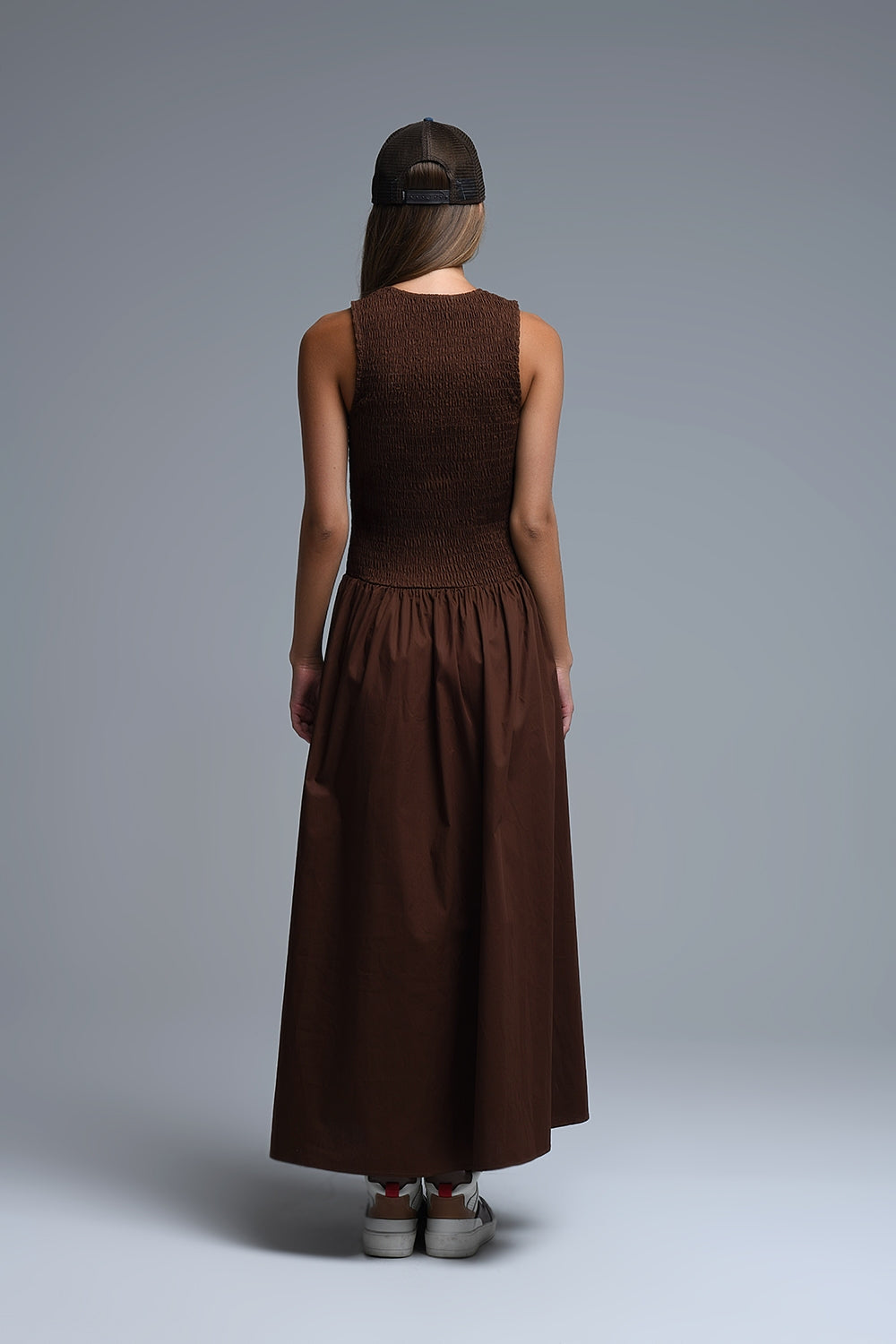 Brown Smocked Poplin Maxi Dress - Premium variable from Tooksie - Just $102! Shop now at Tooksie