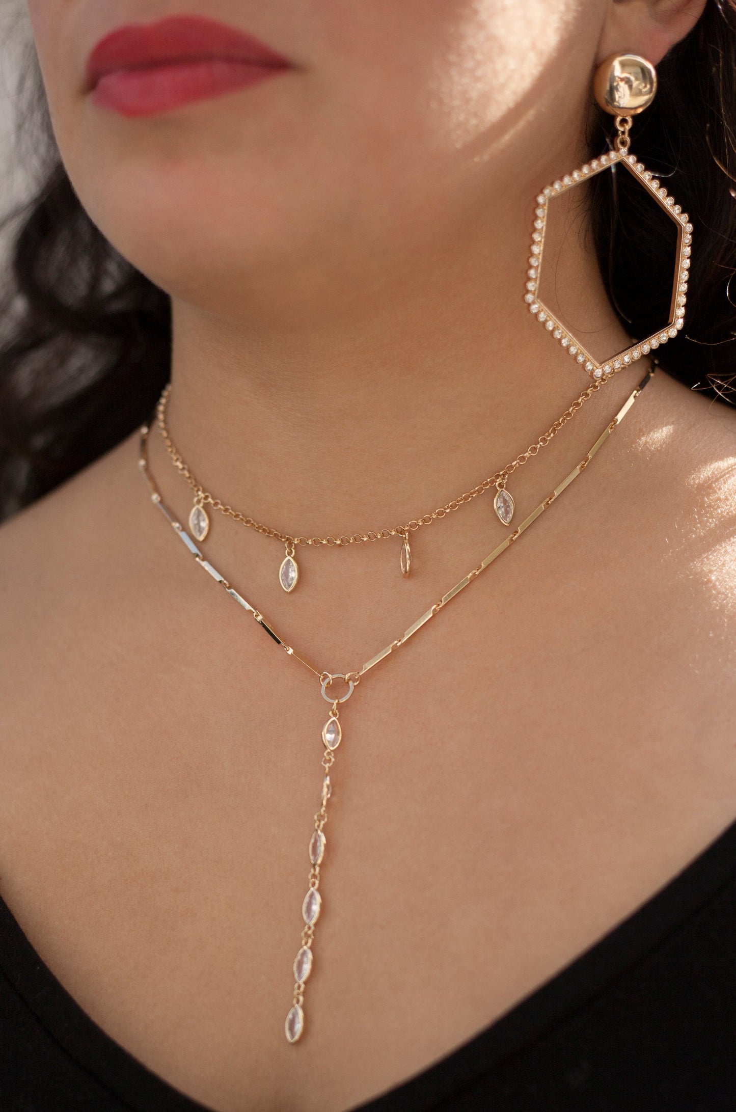 Ariella Glass Crystal Layered Lariat Necklace - Premium Necklaces from Ettika - Just $49.99! Shop now at Tooksie