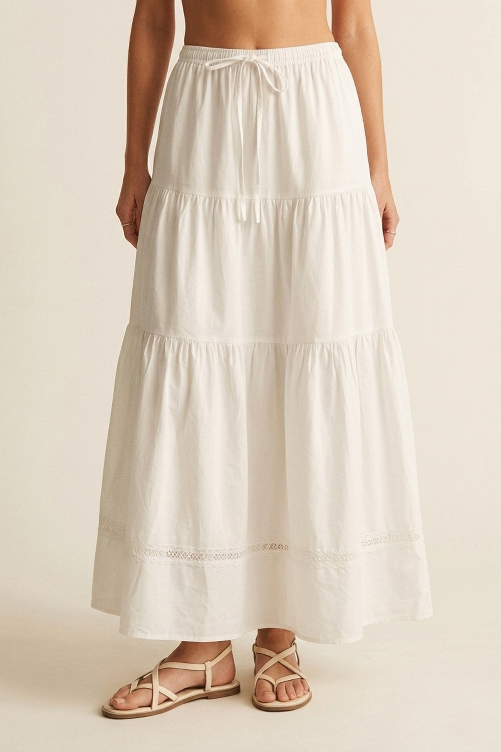 White Poplin Maxi Skirt With Lace Detail - Premium variable from Tooksie - Just $65.99! Shop now at Tooksie
