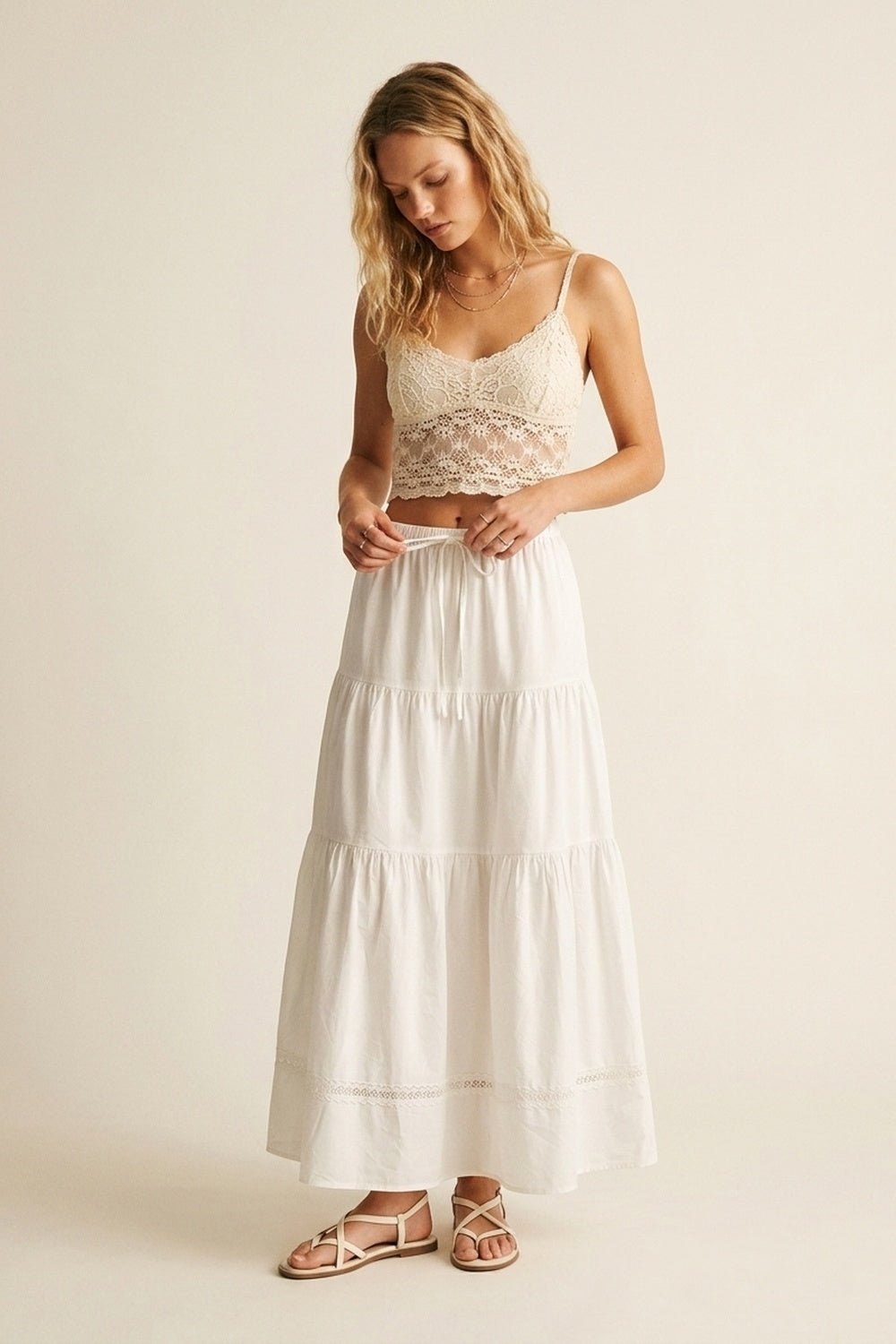 White Poplin Maxi Skirt With Lace Detail - Premium variable from Tooksie - Just $65.99! Shop now at Tooksie
