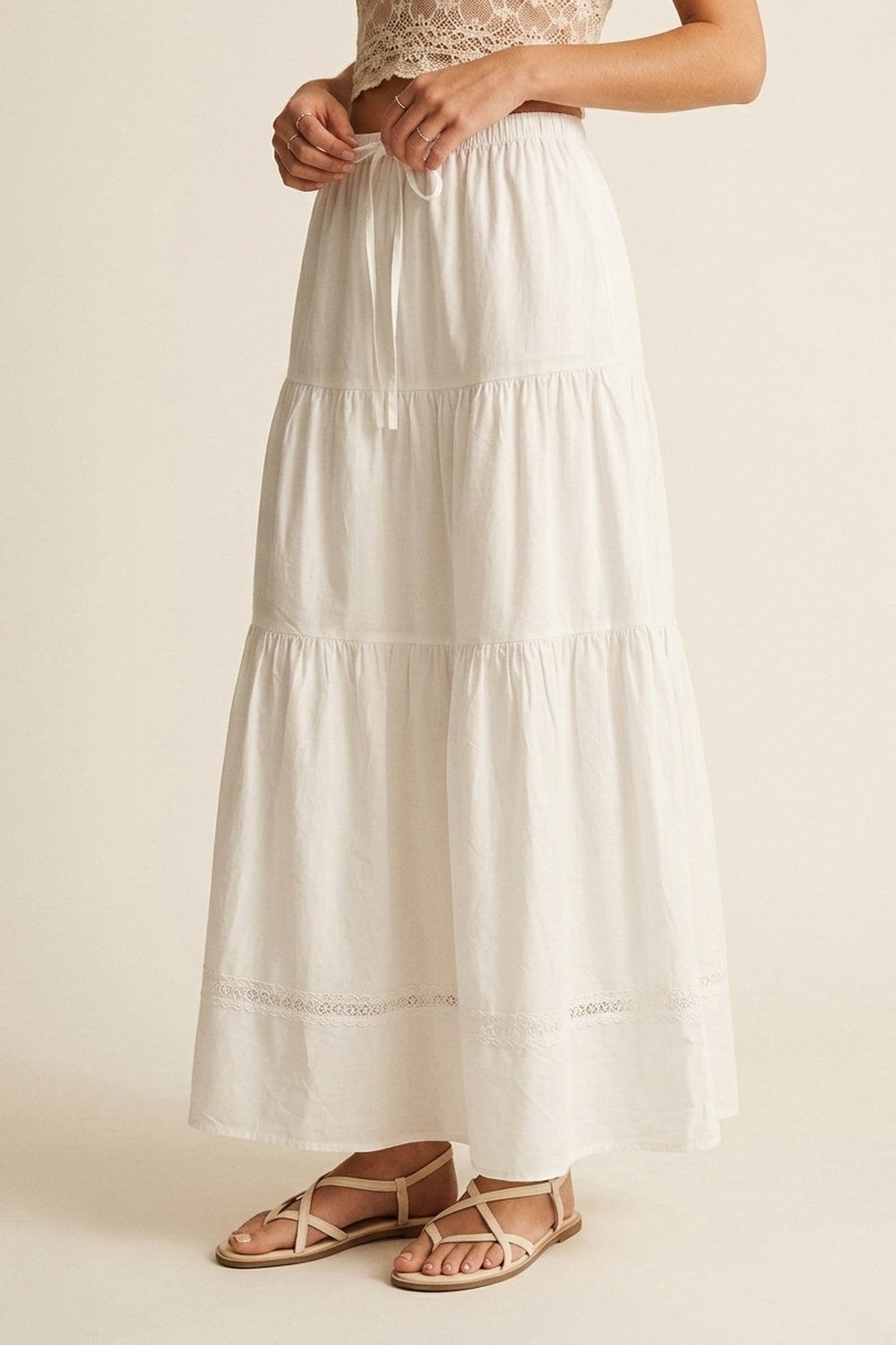 White Poplin Maxi Skirt With Lace Detail - Premium variable from Tooksie - Just $65.99! Shop now at Tooksie
