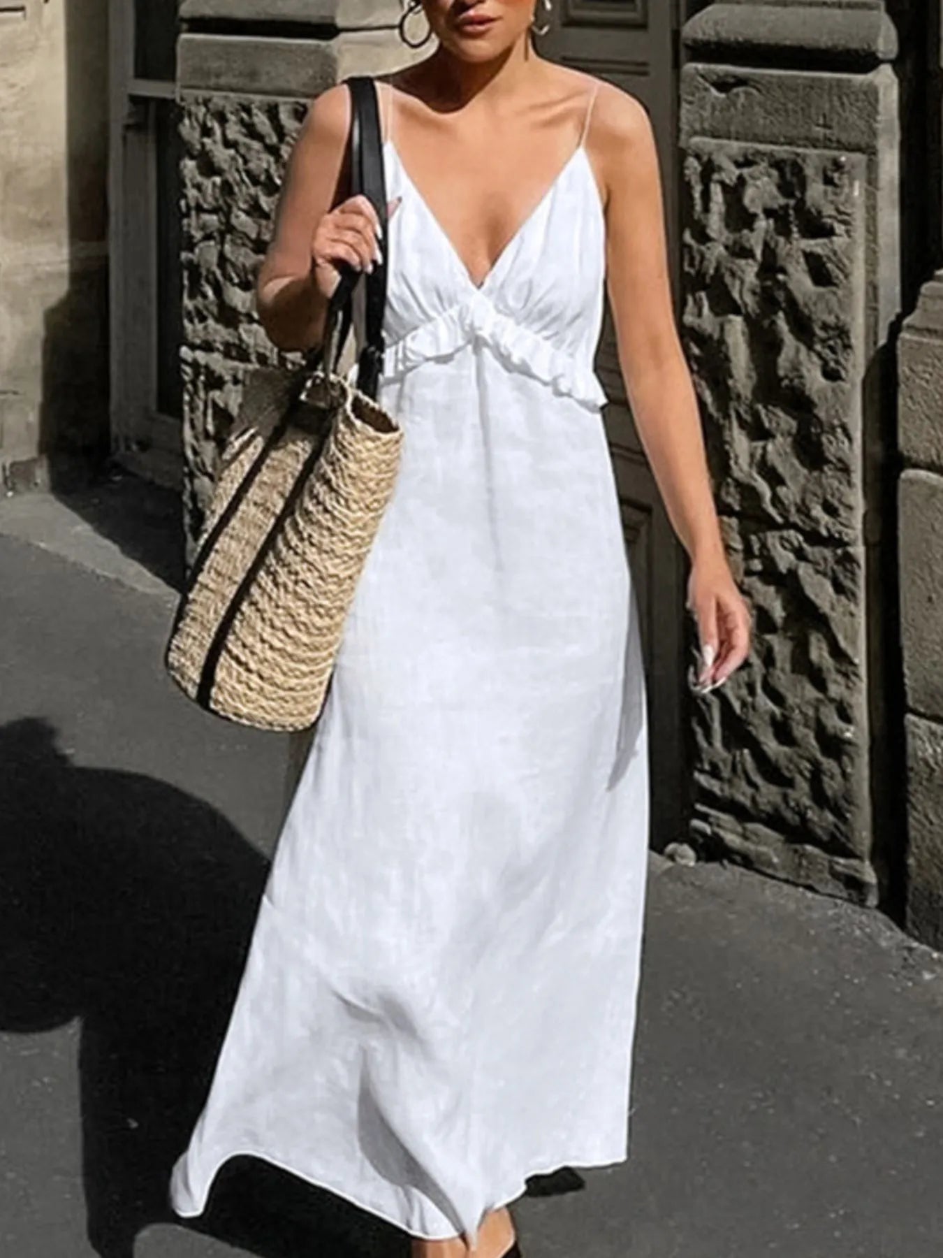 Ruffled V-Neck Maxi Dress - Premium  from Tooksie - Just $52.99! Shop now at Tooksie