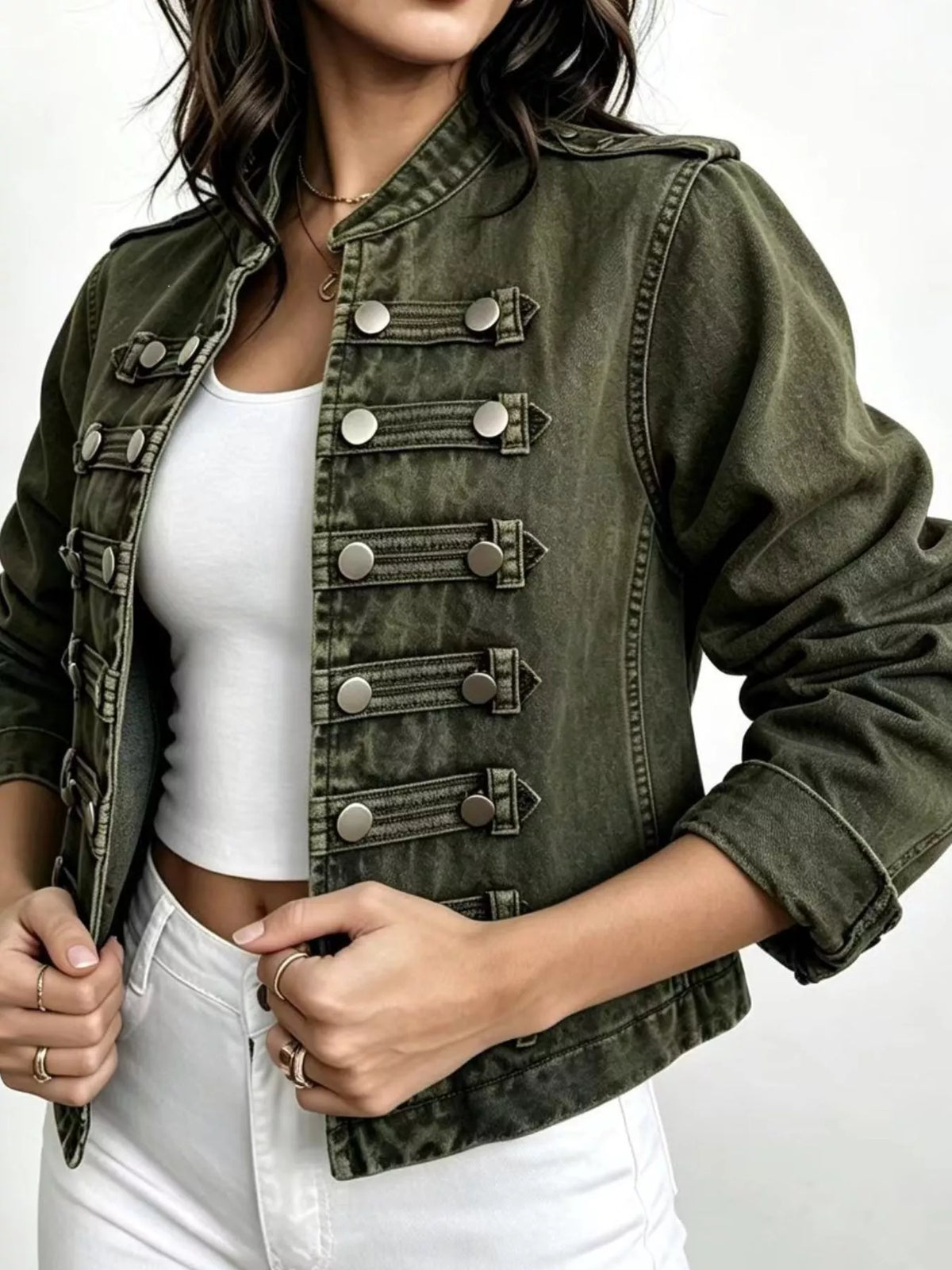 Washed Denim Military Inspired Jacket - Premium variable from Tooksie - Just $78.99! Shop now at Tooksie