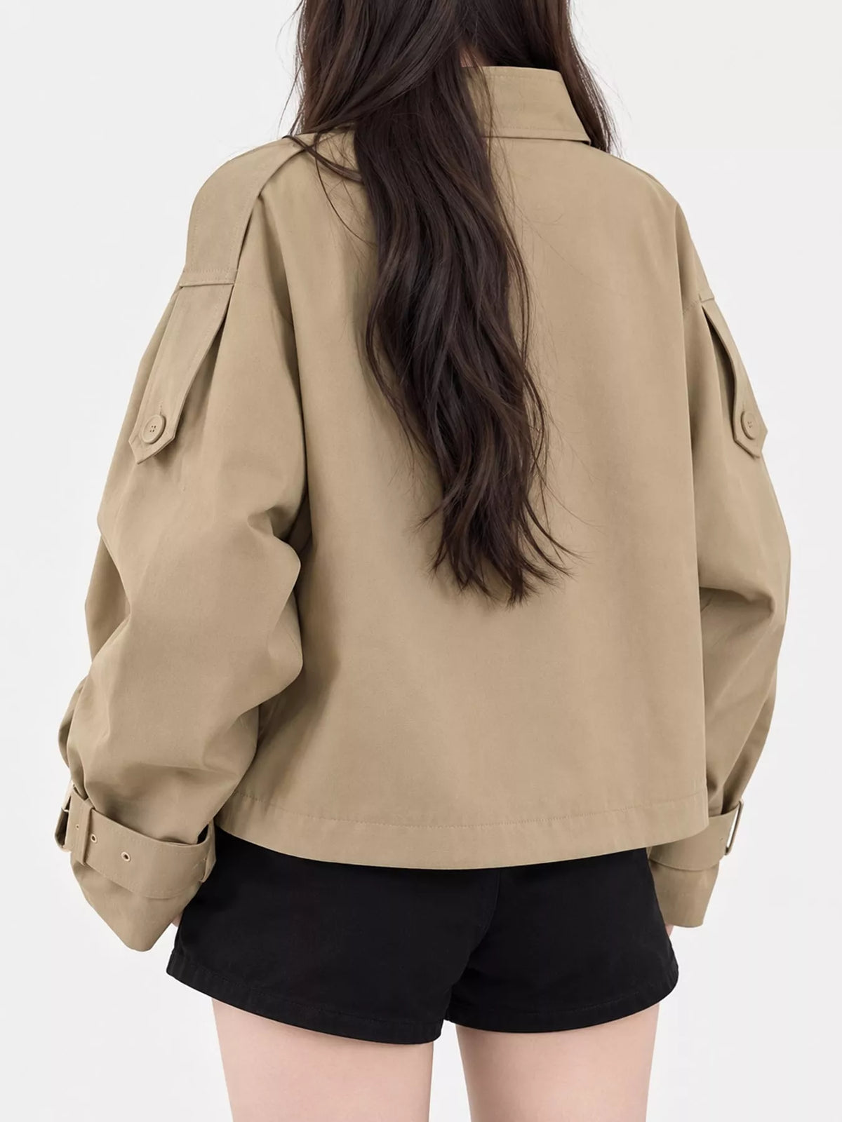 Double-Breasted Cropped Trench Coat - Premium variable from Tooksie - Just $56.99! Shop now at Tooksie