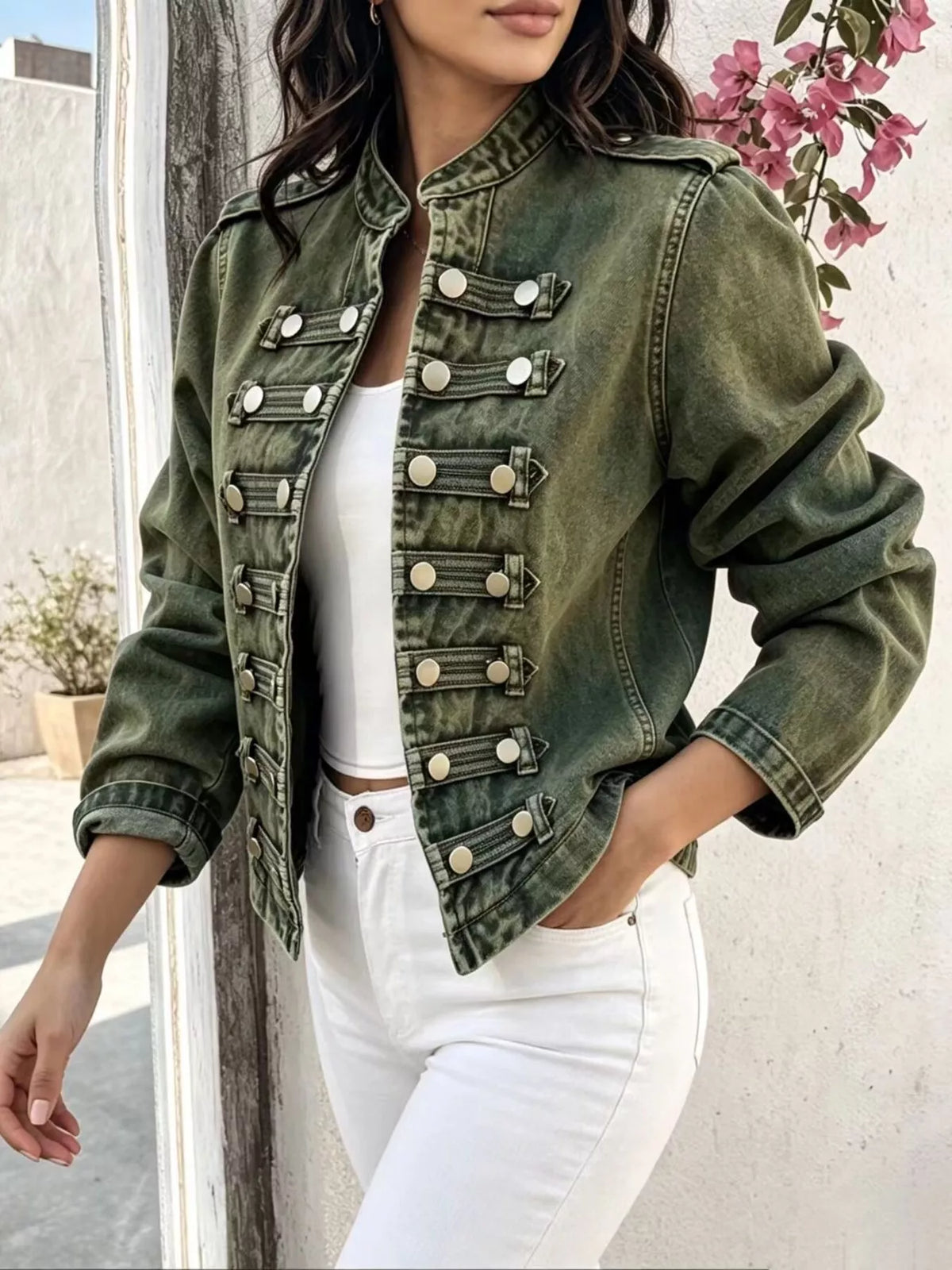 Washed Denim Military Inspired Jacket - Premium variable from Tooksie - Just $78.99! Shop now at Tooksie