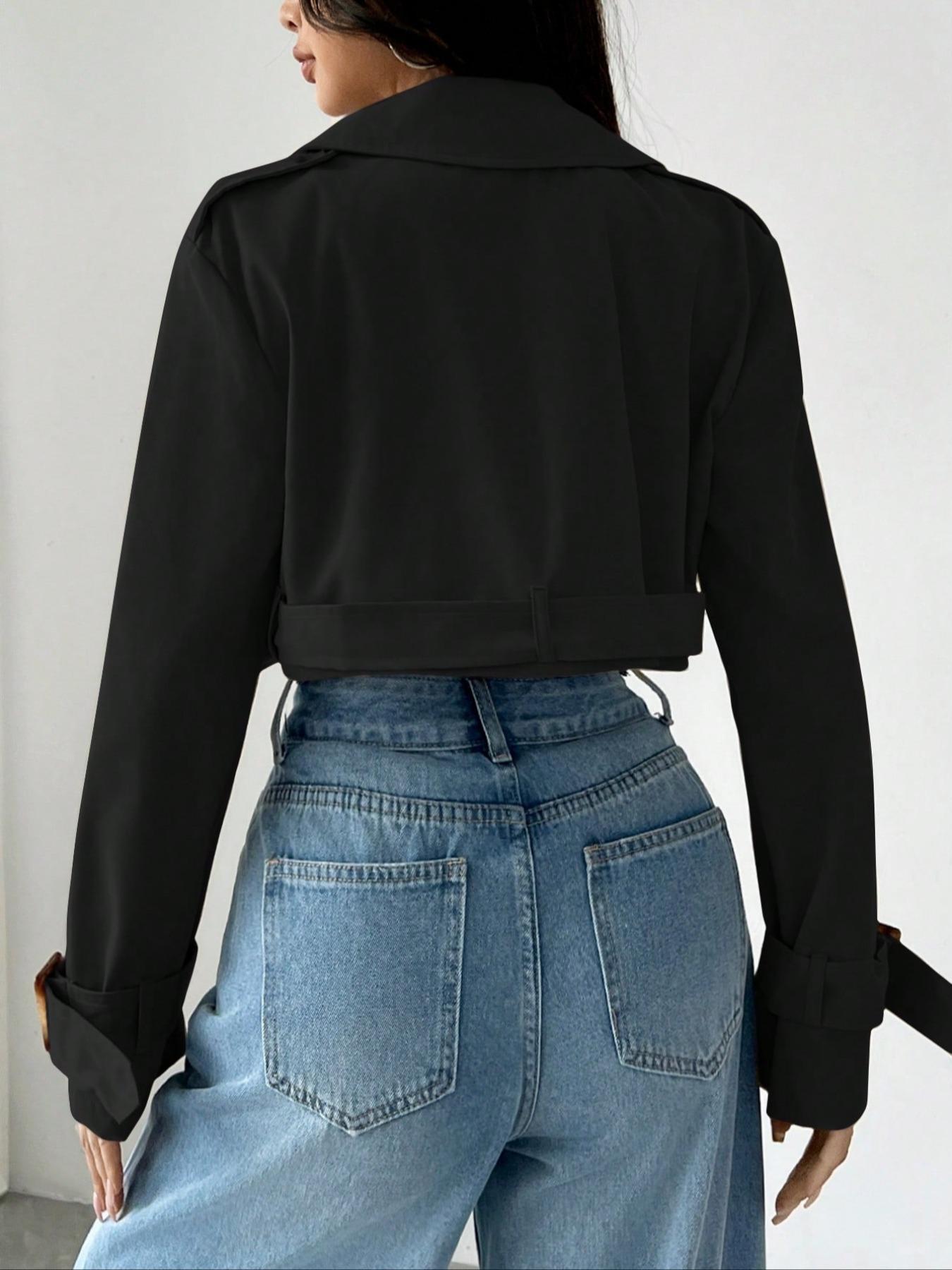Double-Breasted Cropped Trench Coat - Premium variable from Tooksie - Just $47.99! Shop now at Tooksie