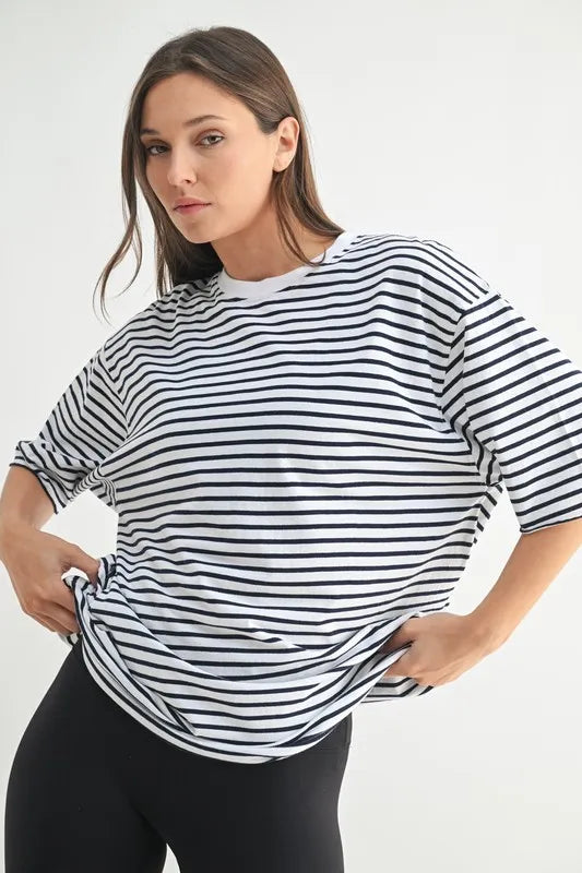 Striped Oversized Crewneck Tee - Premium variable from Tooksie - Just $29.99! Shop now at Tooksie