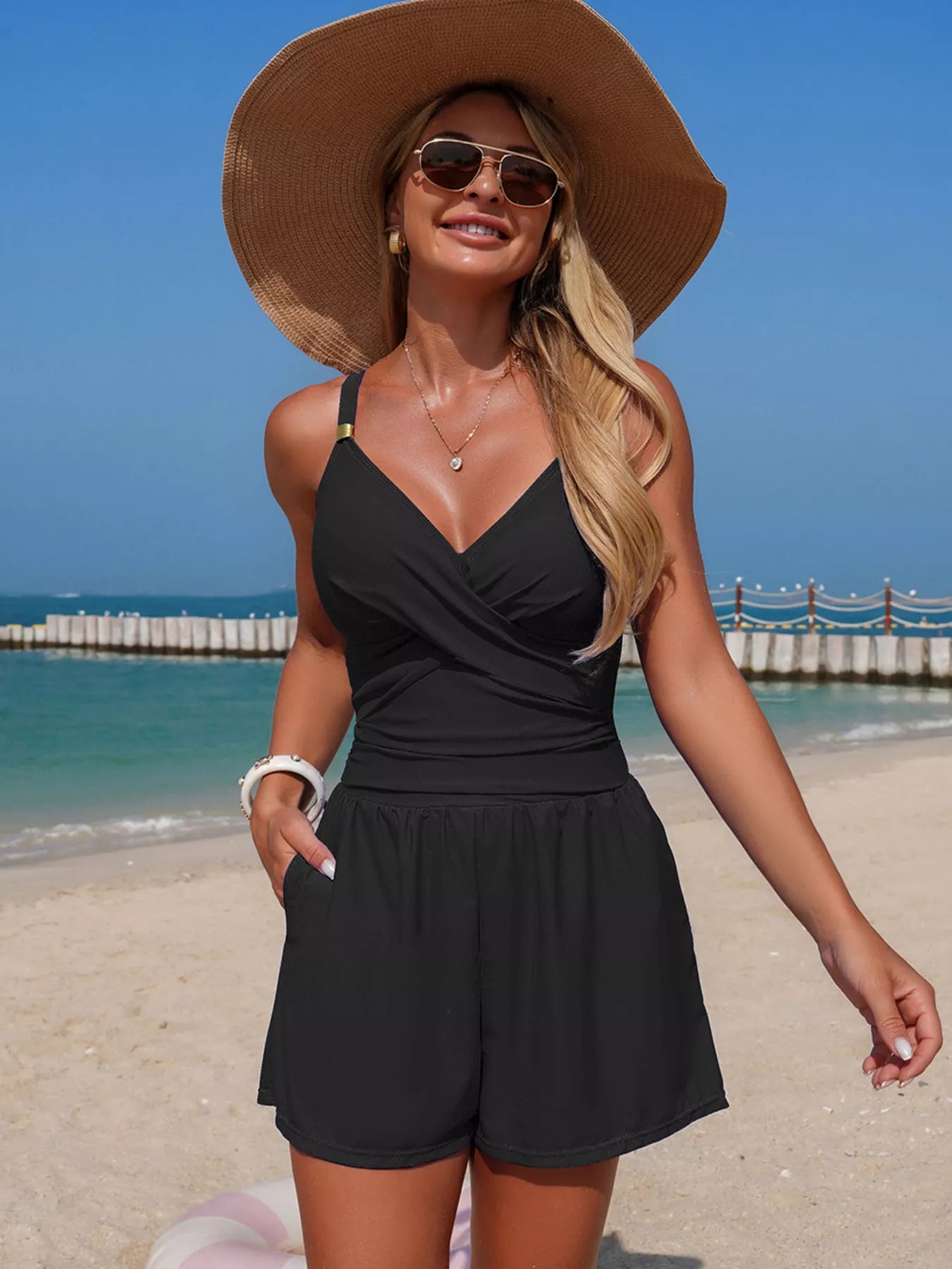 V-Neck Spaghetti Strap Swim Romper - Premium variable from Tooksie - Just $37.99! Shop now at Tooksie