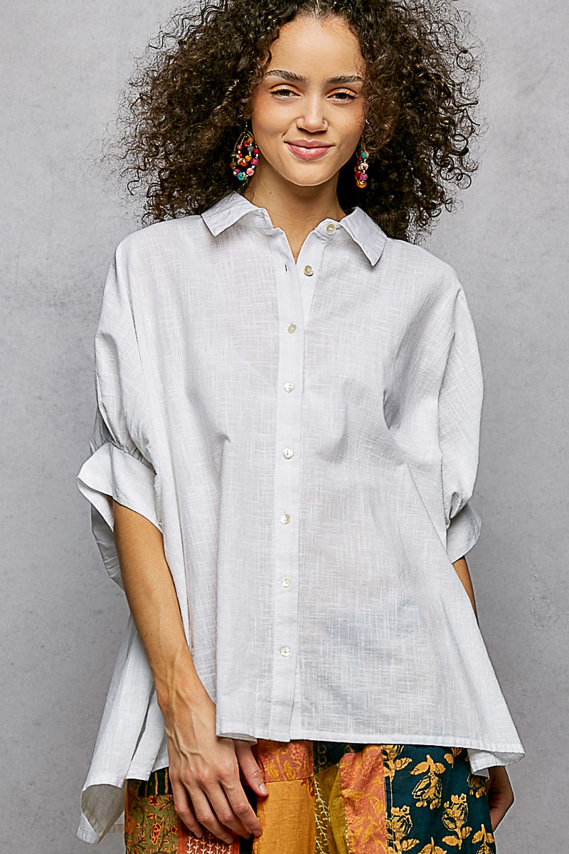 Button Down Half Dolman Sleeve Shirt - Premium variable from Tooksie - Just $43.99! Shop now at Tooksie