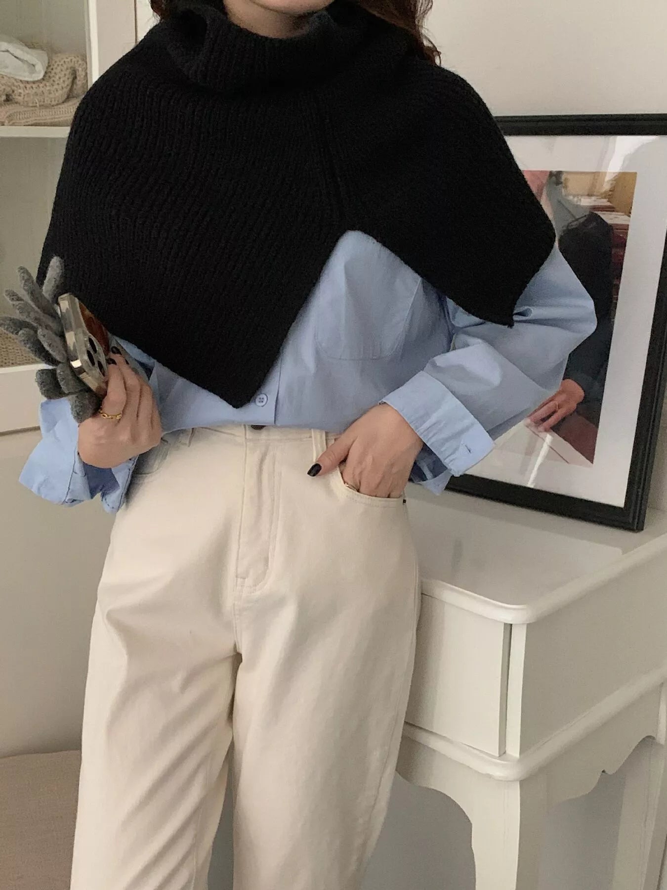 Chunky Knit Turtleneck Slit Scarf - Premium variable from Trendsi - Just $18.99! Shop now at Tooksie