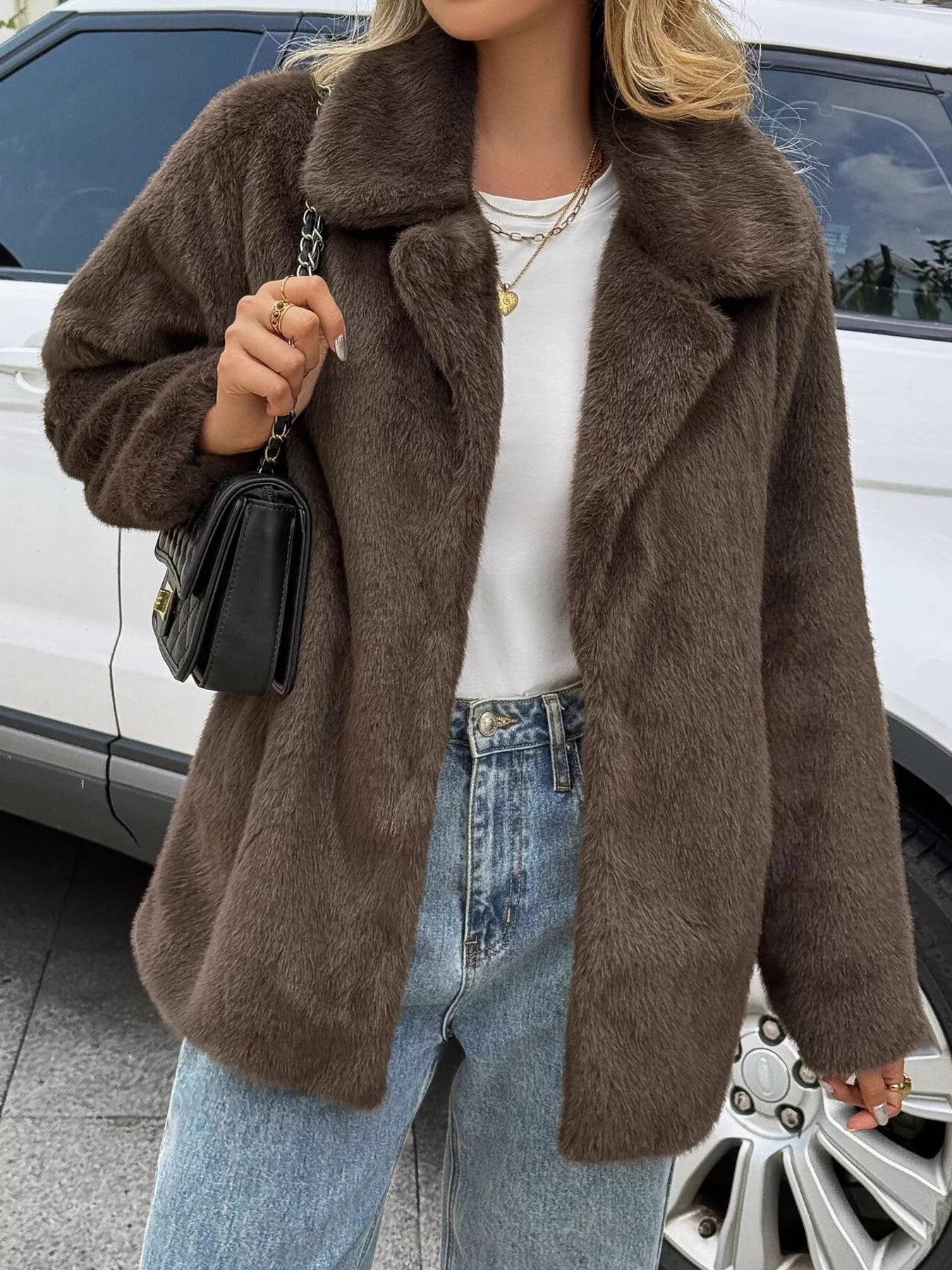 Brown Faux Fur Jacket - Premium variable from Tooksie - Just $100.99! Shop now at Tooksie