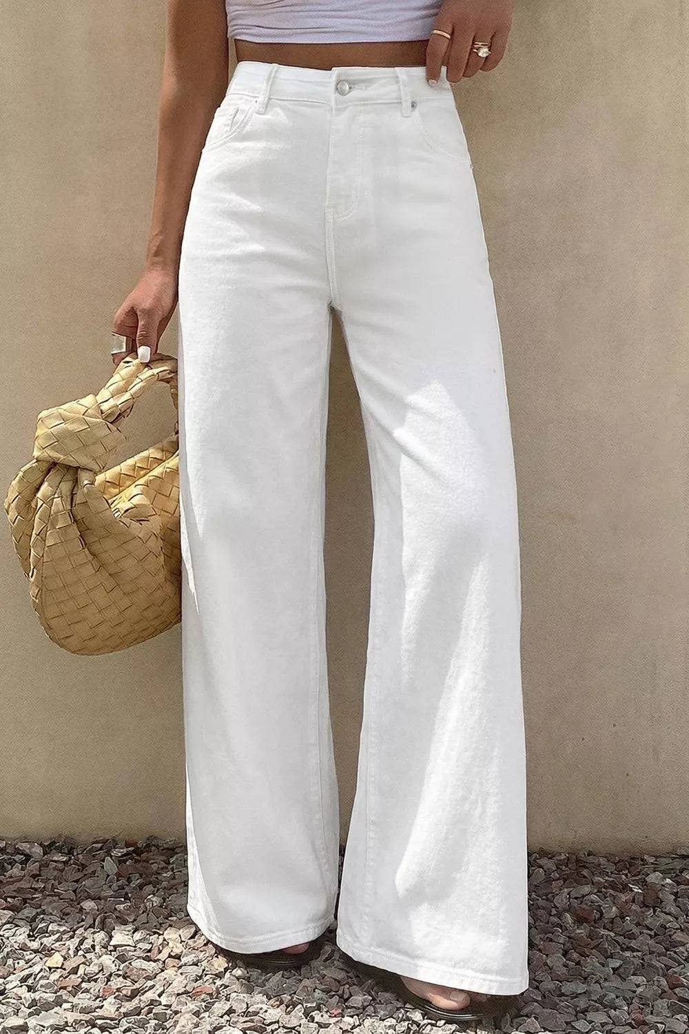 White Wide Leg Jeans - Premium variable from Tooksie - Just $63.99! Shop now at Tooksie