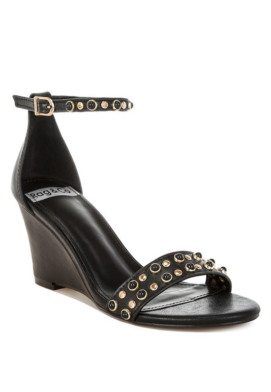 Stud Embellished Wedge Sandals - Premium variable from Tooksie - Just $63.99! Shop now at Tooksie
