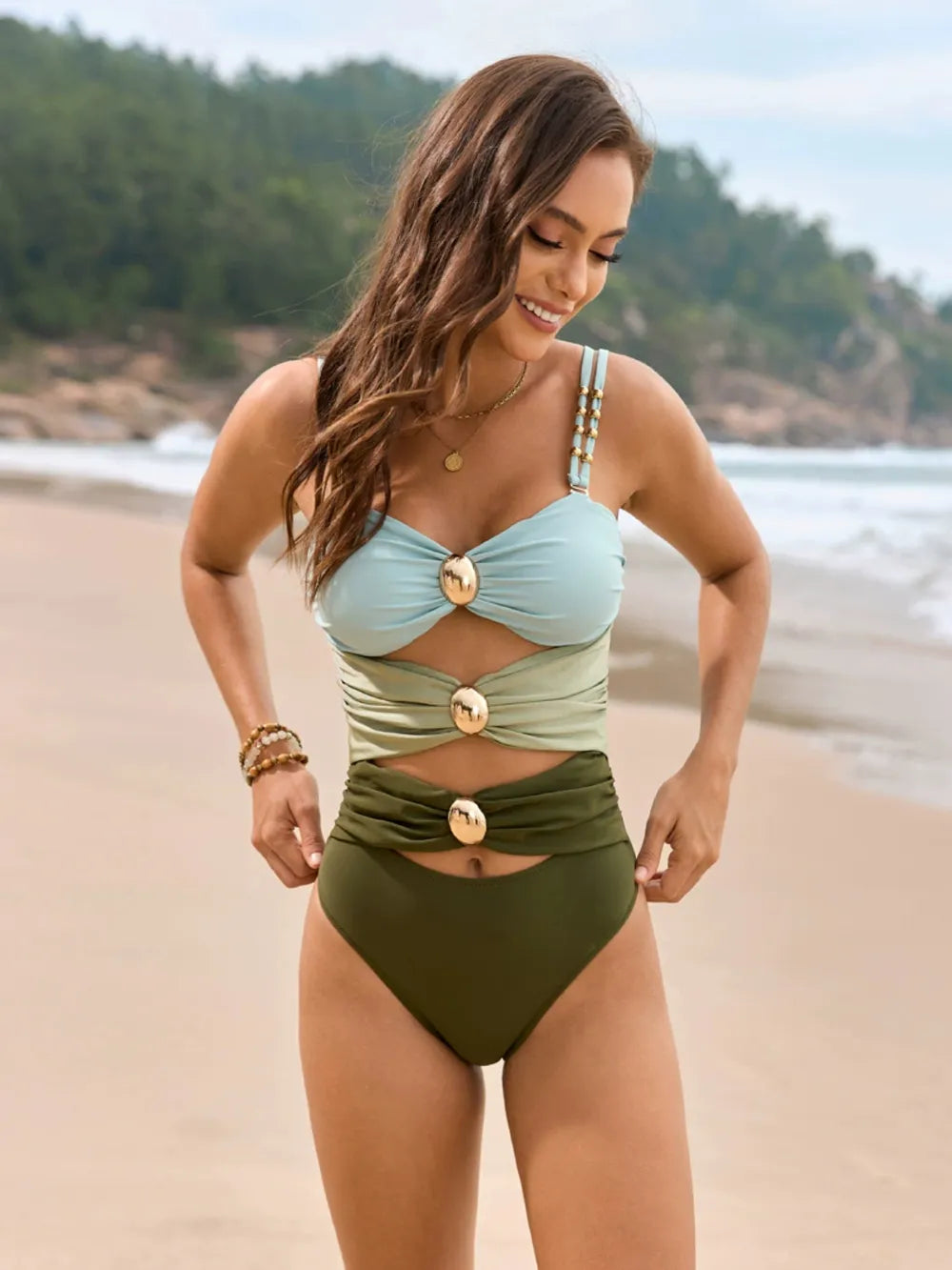 Color Block Sweetheart Neckline Swimsuit - Premium variable from Tooksie - Just $32.99! Shop now at Tooksie